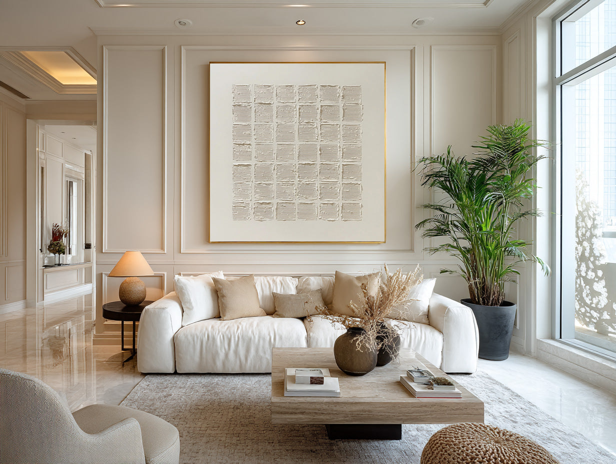 Minimalist Beige Painting Relief Texture Square #WG 057