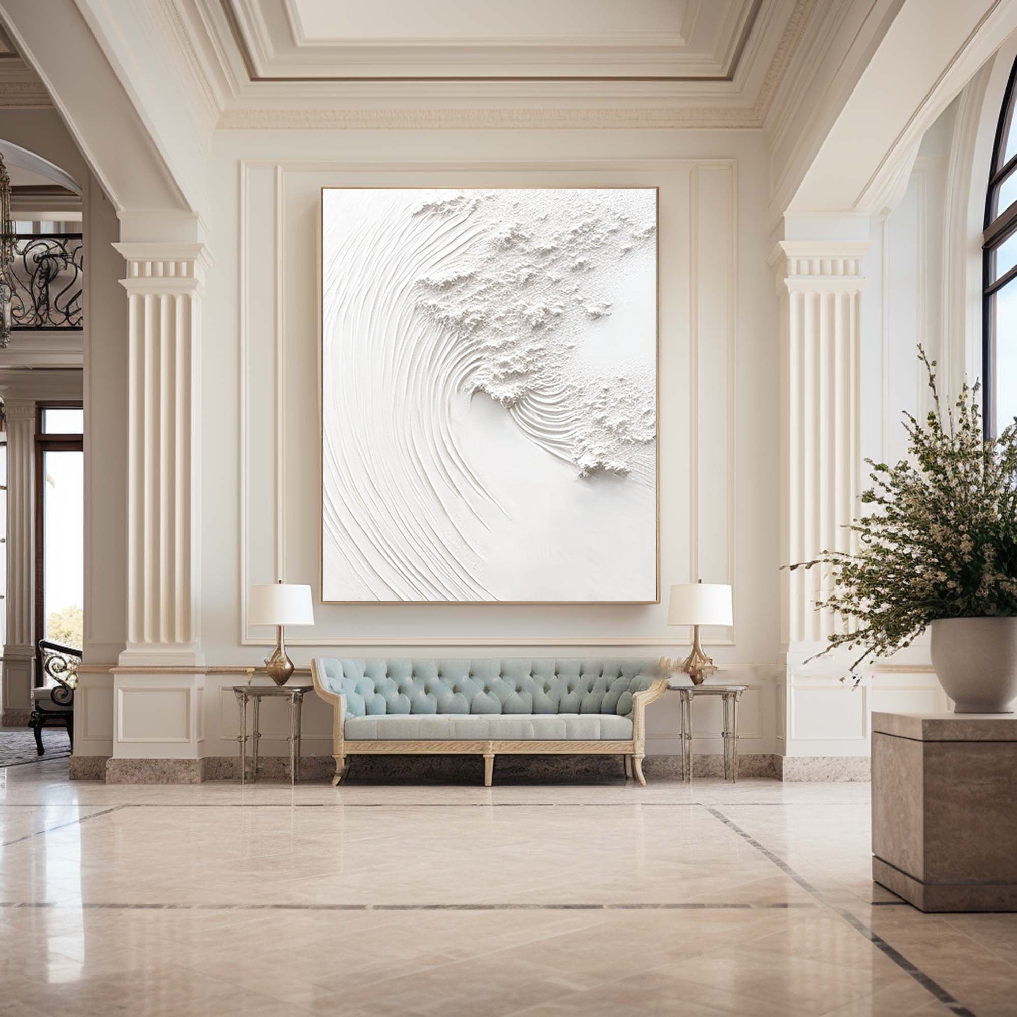 Serene White Textured Canvas Wall Art #WM 040