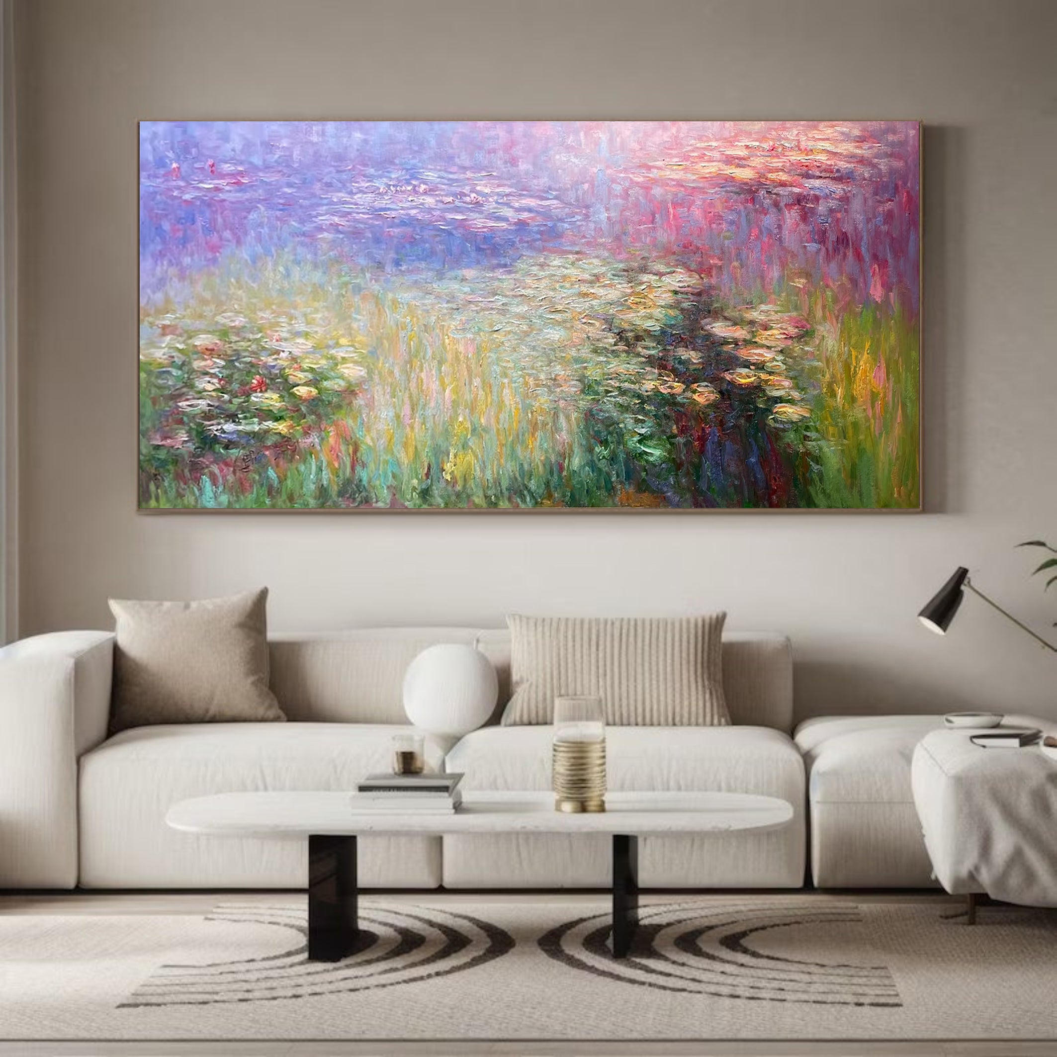Monet Style Water Lilies, Horizontal Impressionist Wall Art #BGA 167