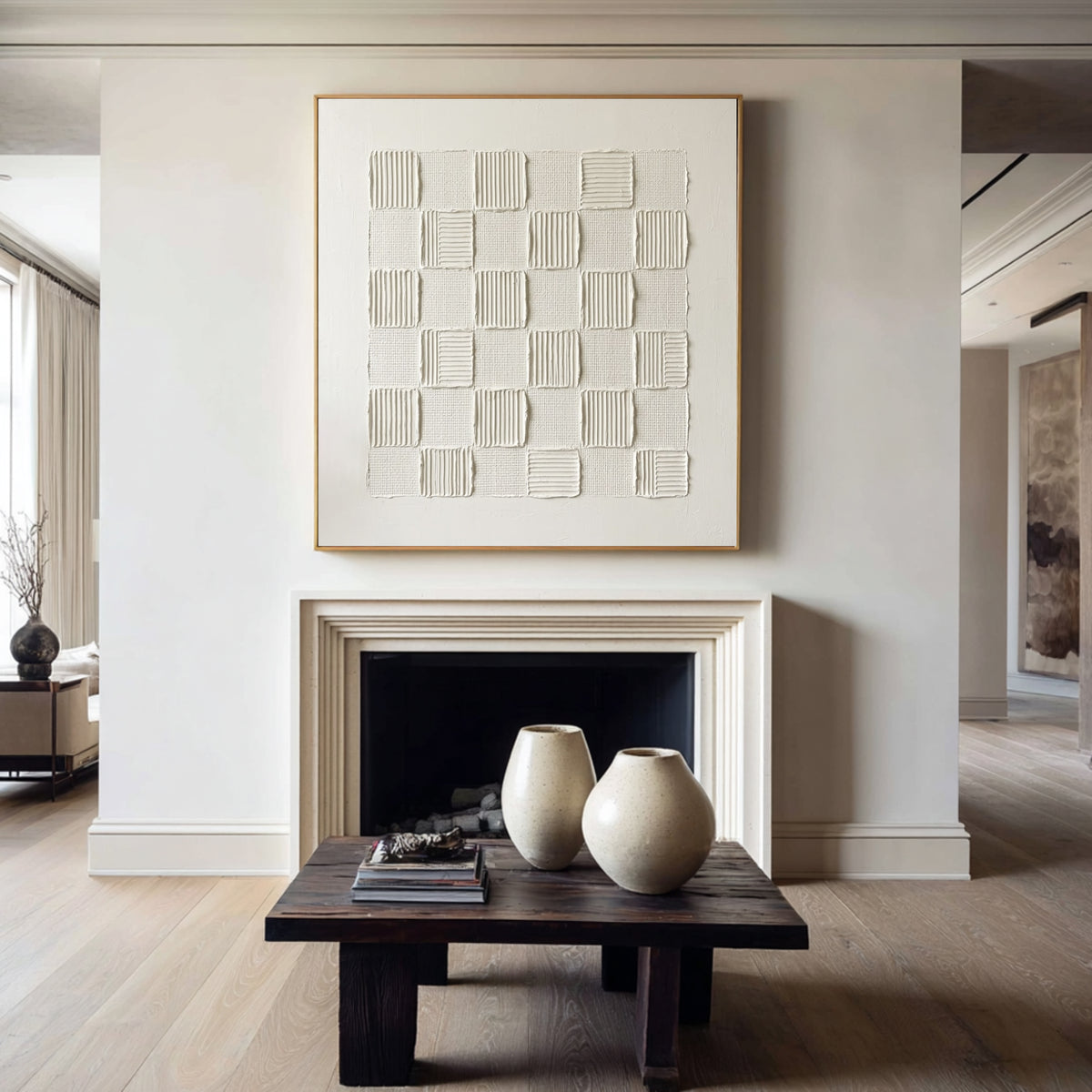 The Geometry Of The Loom Large White Textured Abstract Wall Art Geometric Textile Relief Artwork