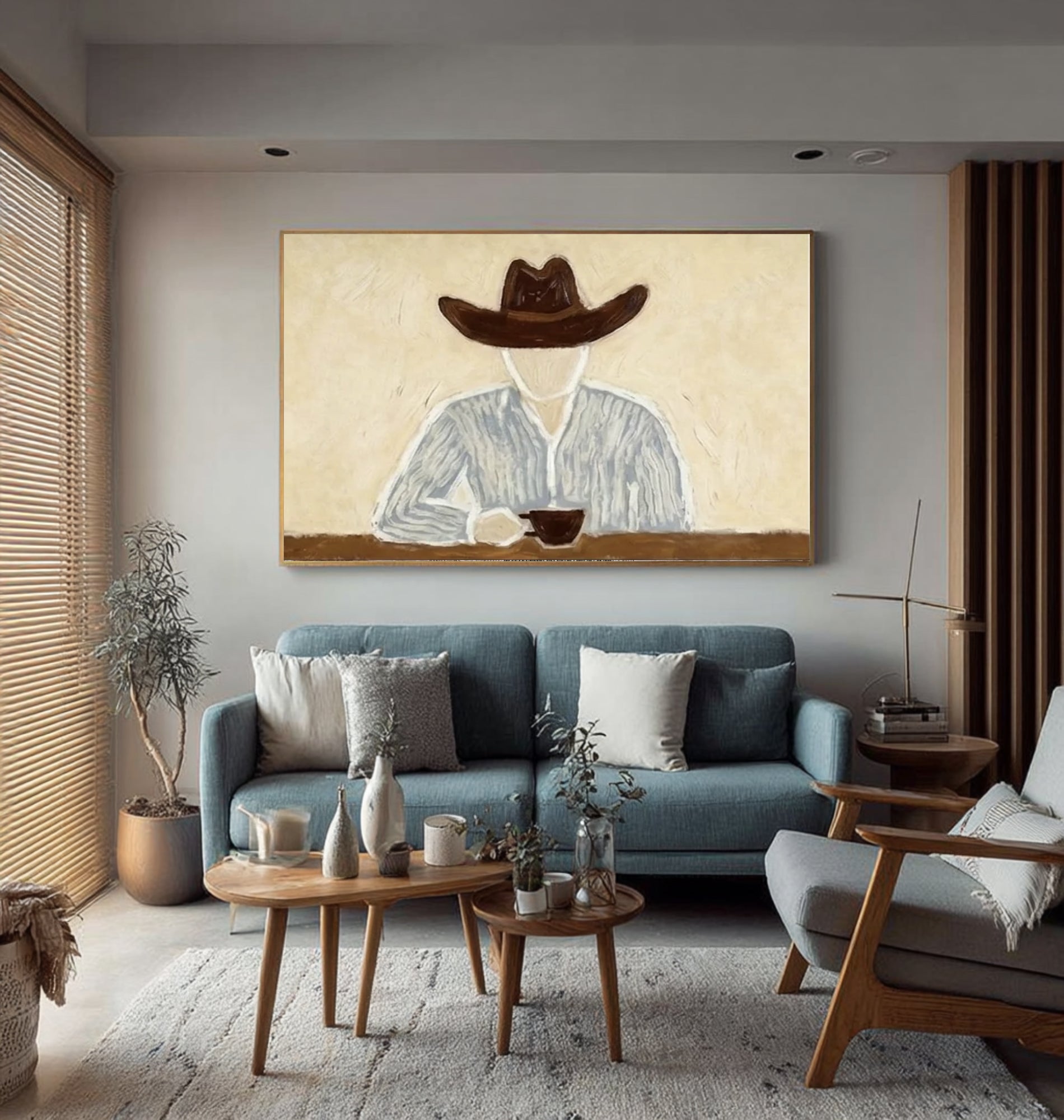 Large Cowboy Coffee Painting Modern Western Wall Art