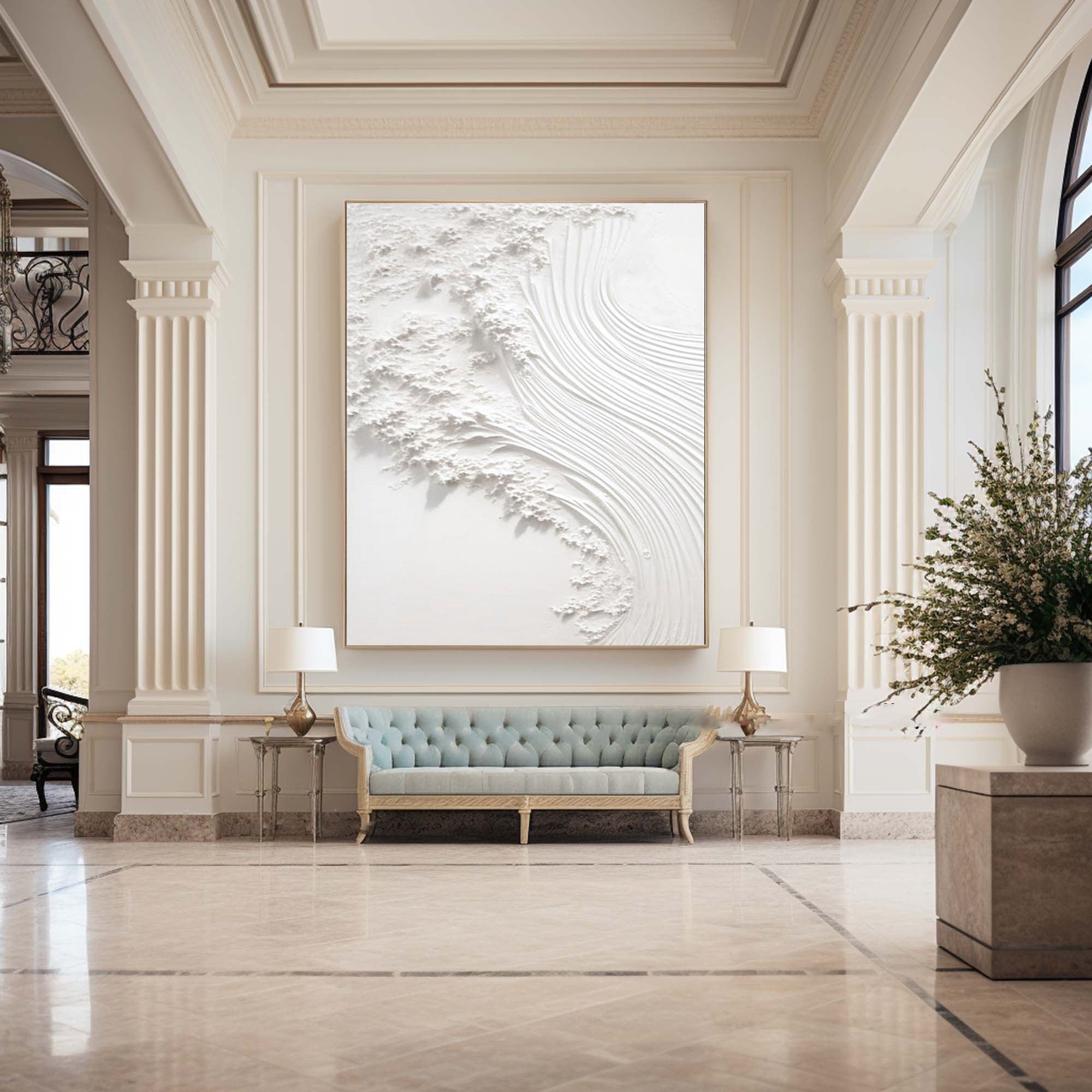 Serene White Textured Canvas Wall Art #WM 041