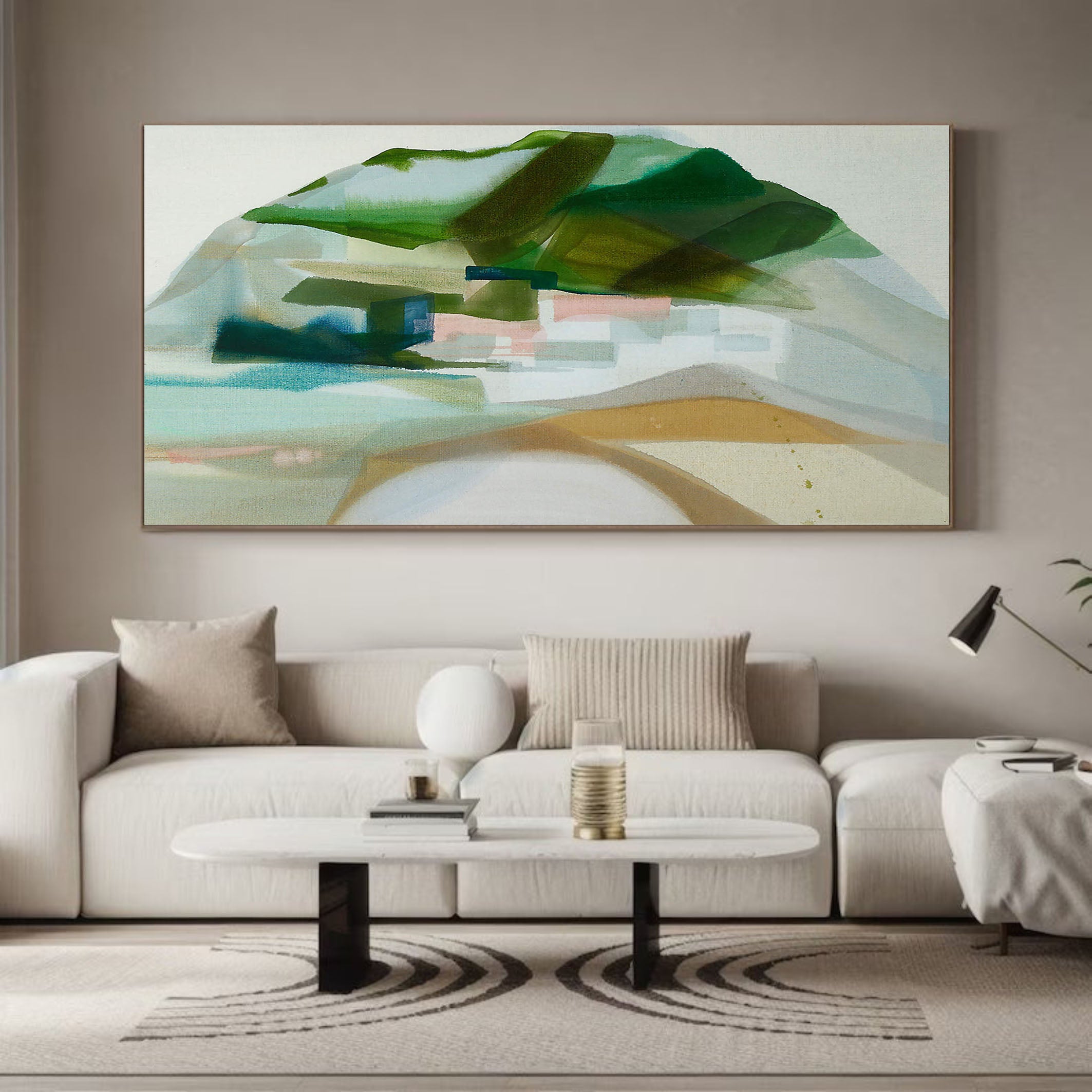 Soft Color Landscape with Central Hill, Contemporary Wall Art #BGA 116