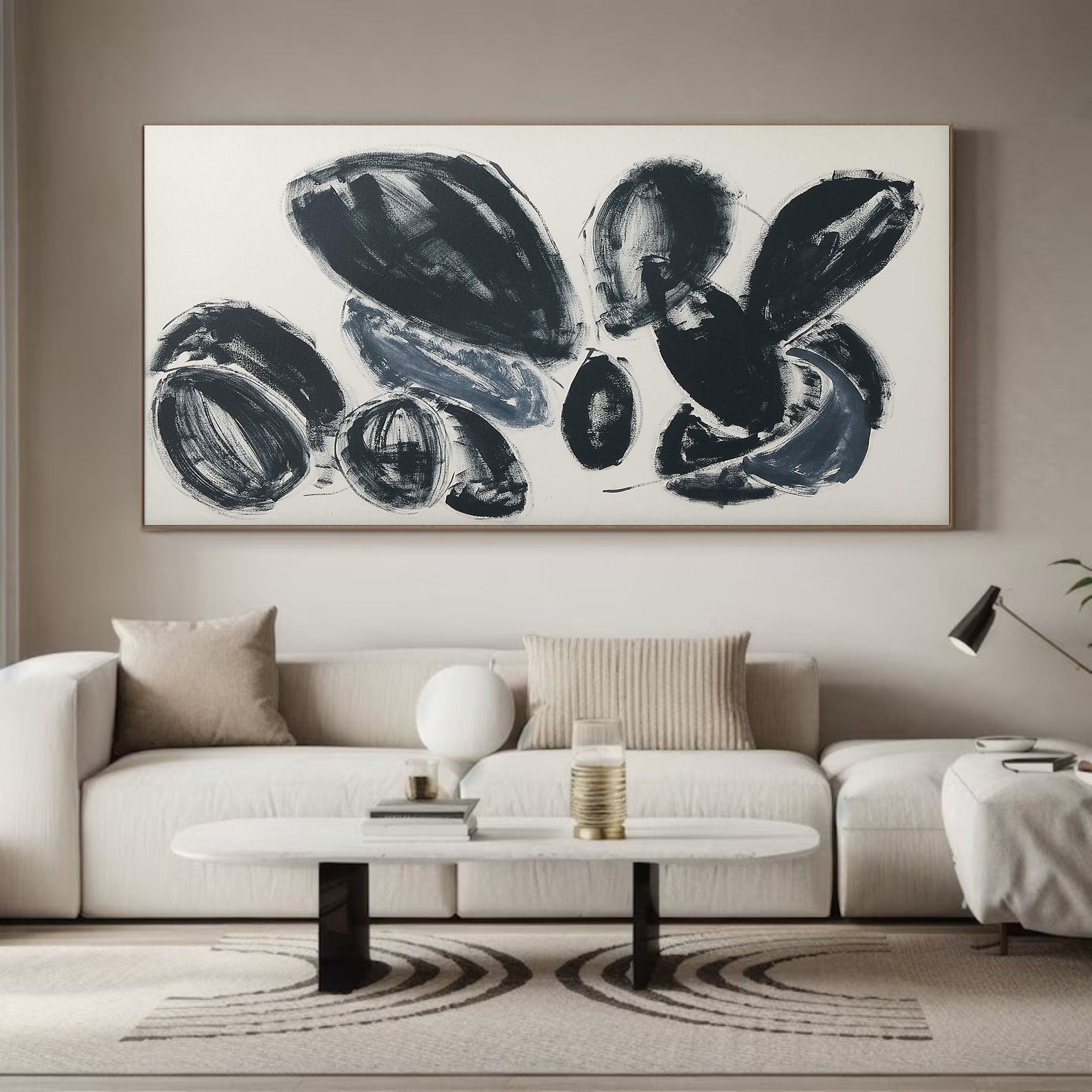 Large Black and Gray Rounded Shapes Abstract, Minimalist Art #BGA 110