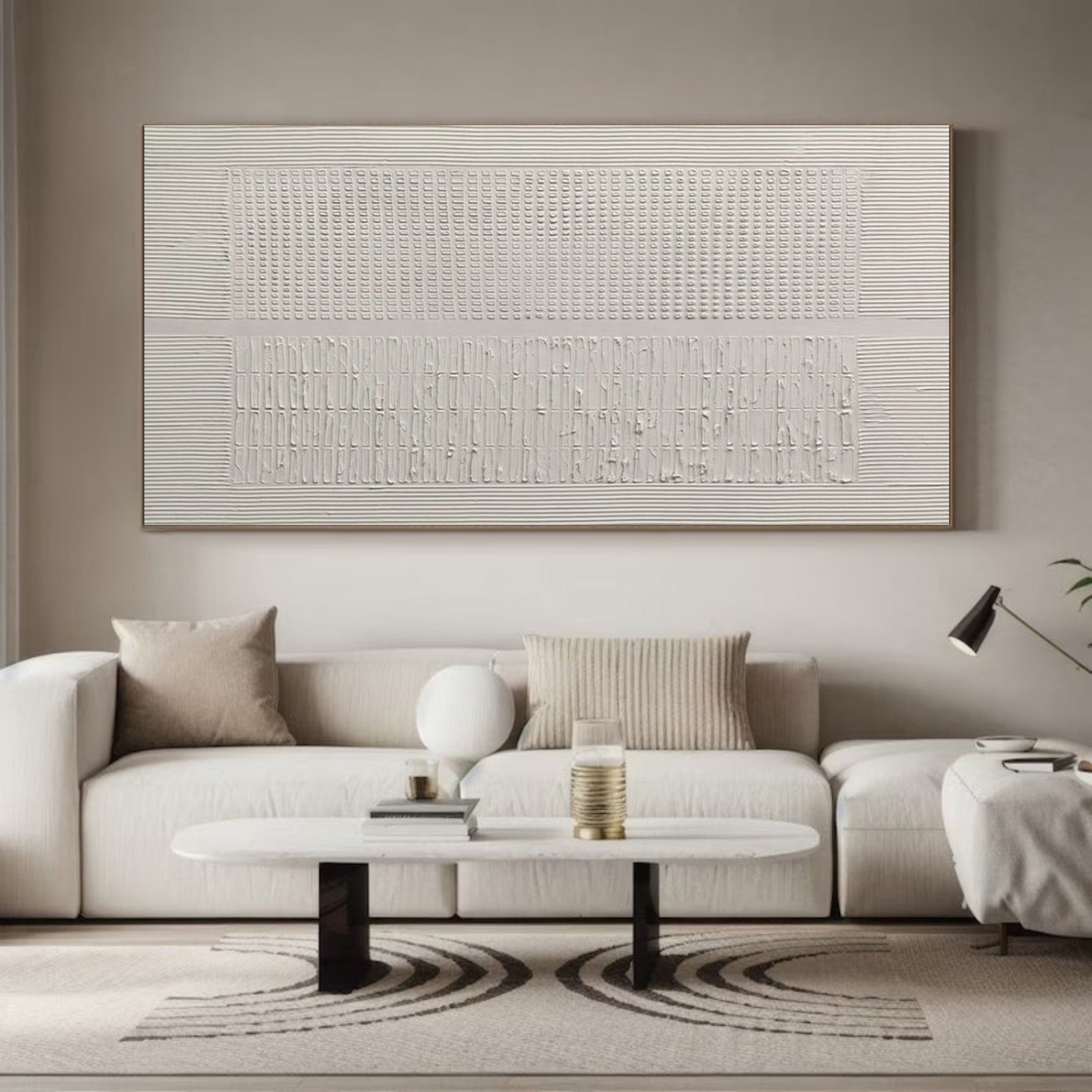 Textured Grid: Contemporary White Plaster Wall Painting #BGA 232