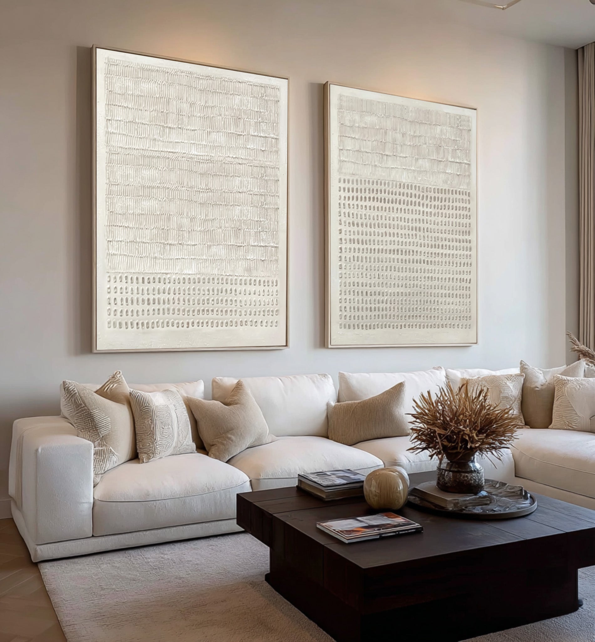 Contemporary Neutral Wall Art Set Two Piece Living Room #WG 032