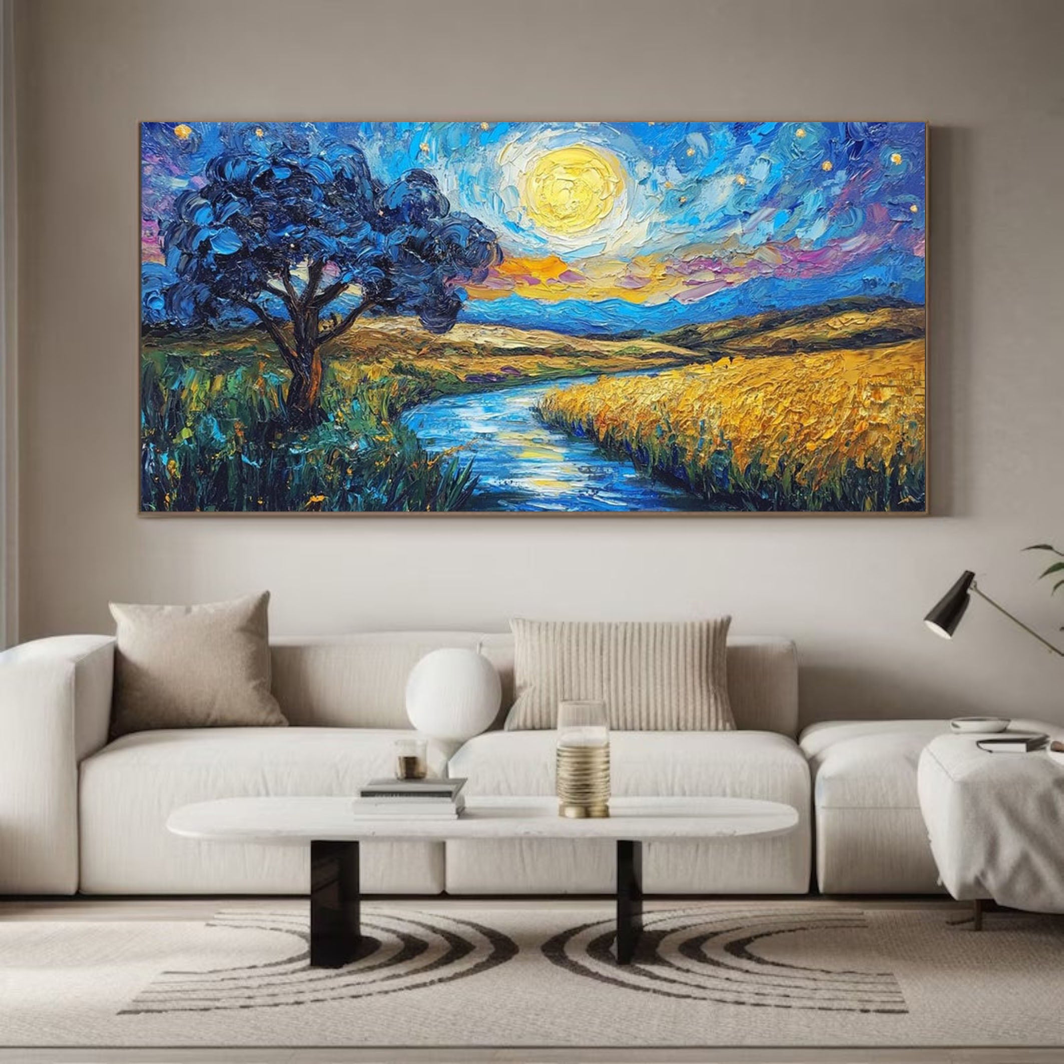 Impasto Moonlit Landscape, Vibrant Colors, Contemporary Art #BGA 101