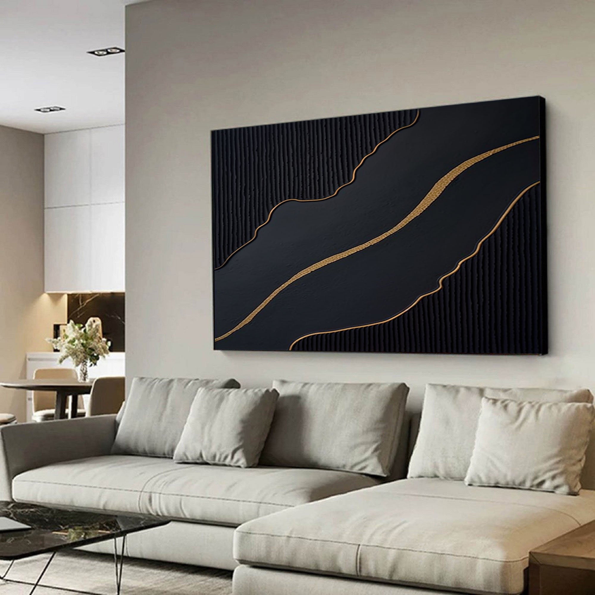 Luxury Black and Gold Abstract Painting on Canvas #BM 091
