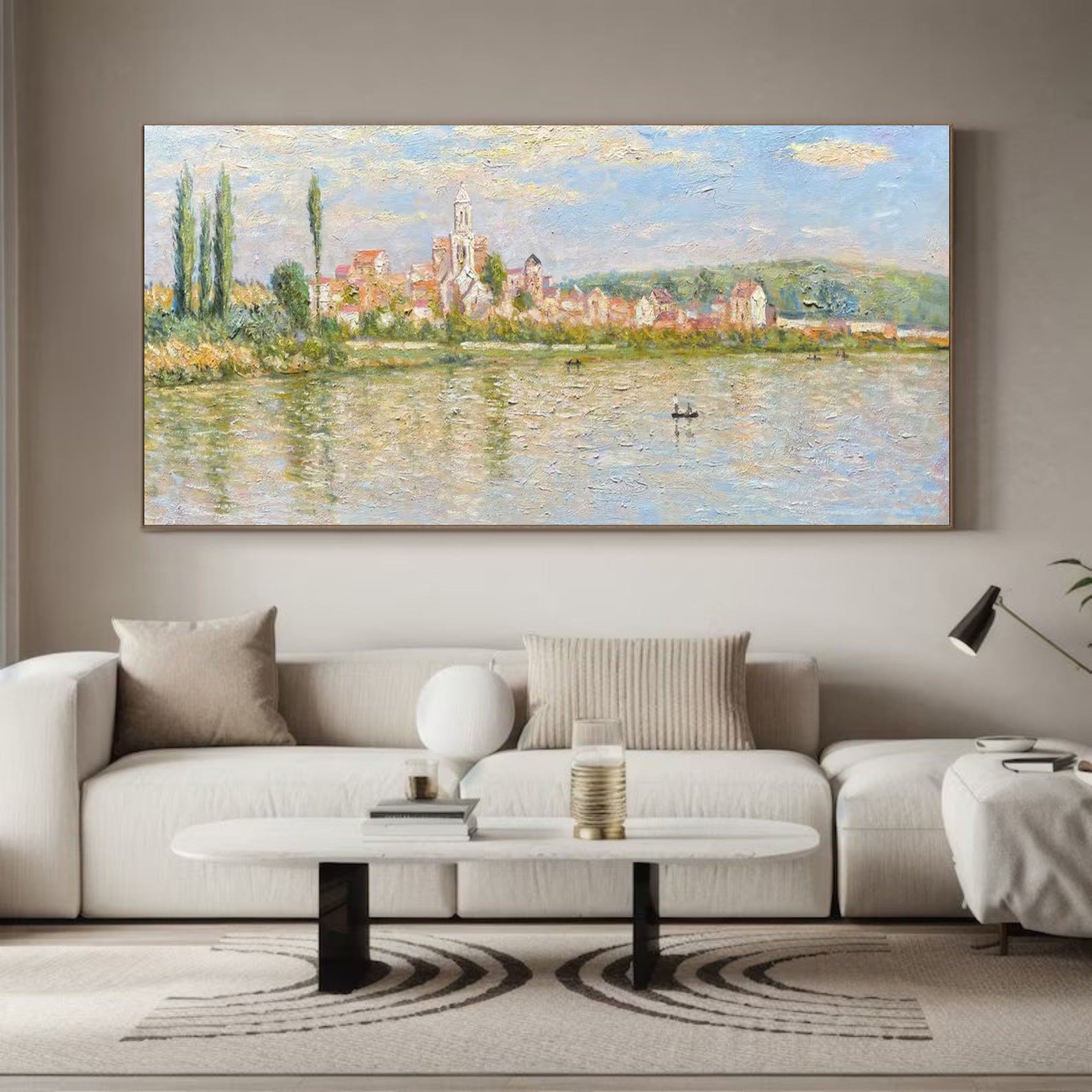 Monet Style Vétheuil, Impressionist River Landscape #BGA 171