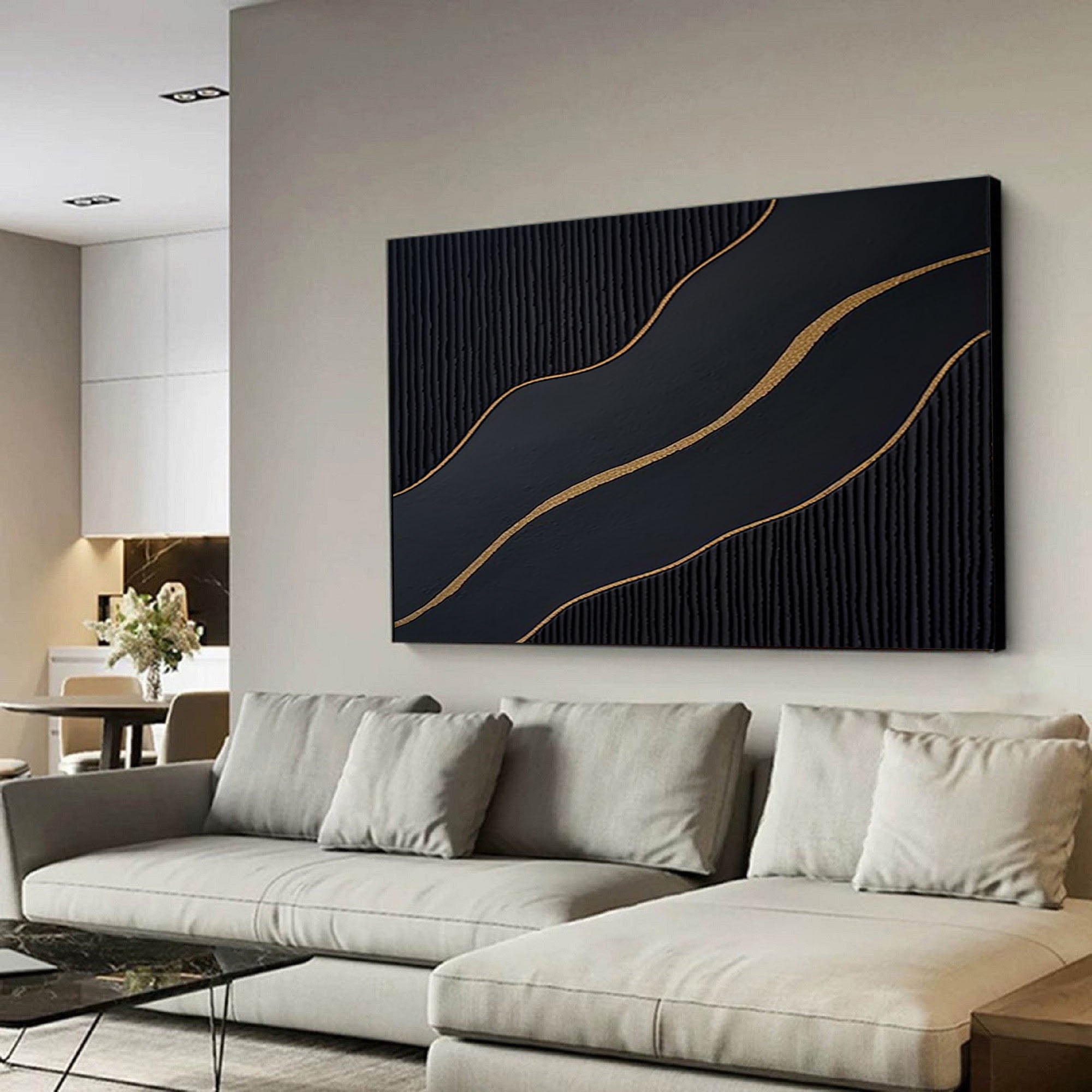 Luxury Black and Gold Abstract Painting on Canvas #BM 089