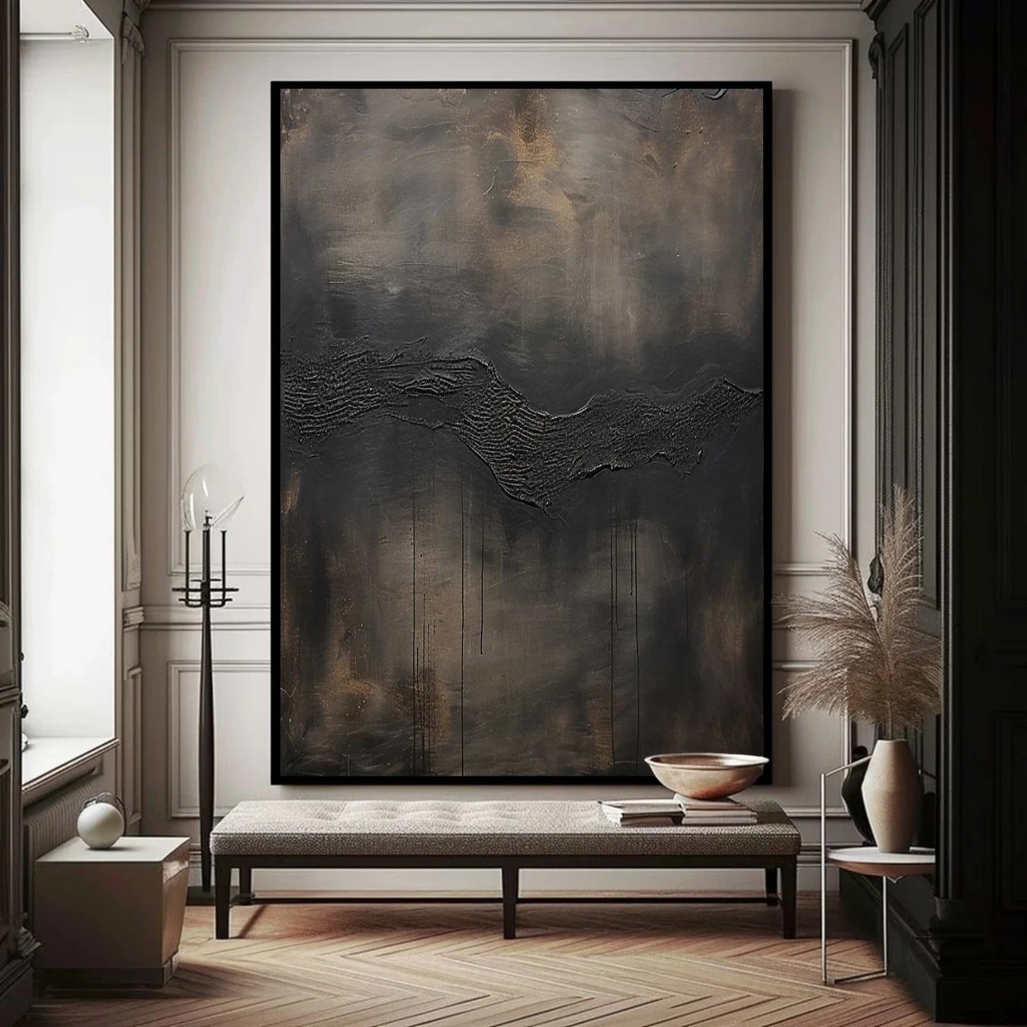 Moody Dark Wall Art, Textured Canvas, Minimalist Decor #BGA 136