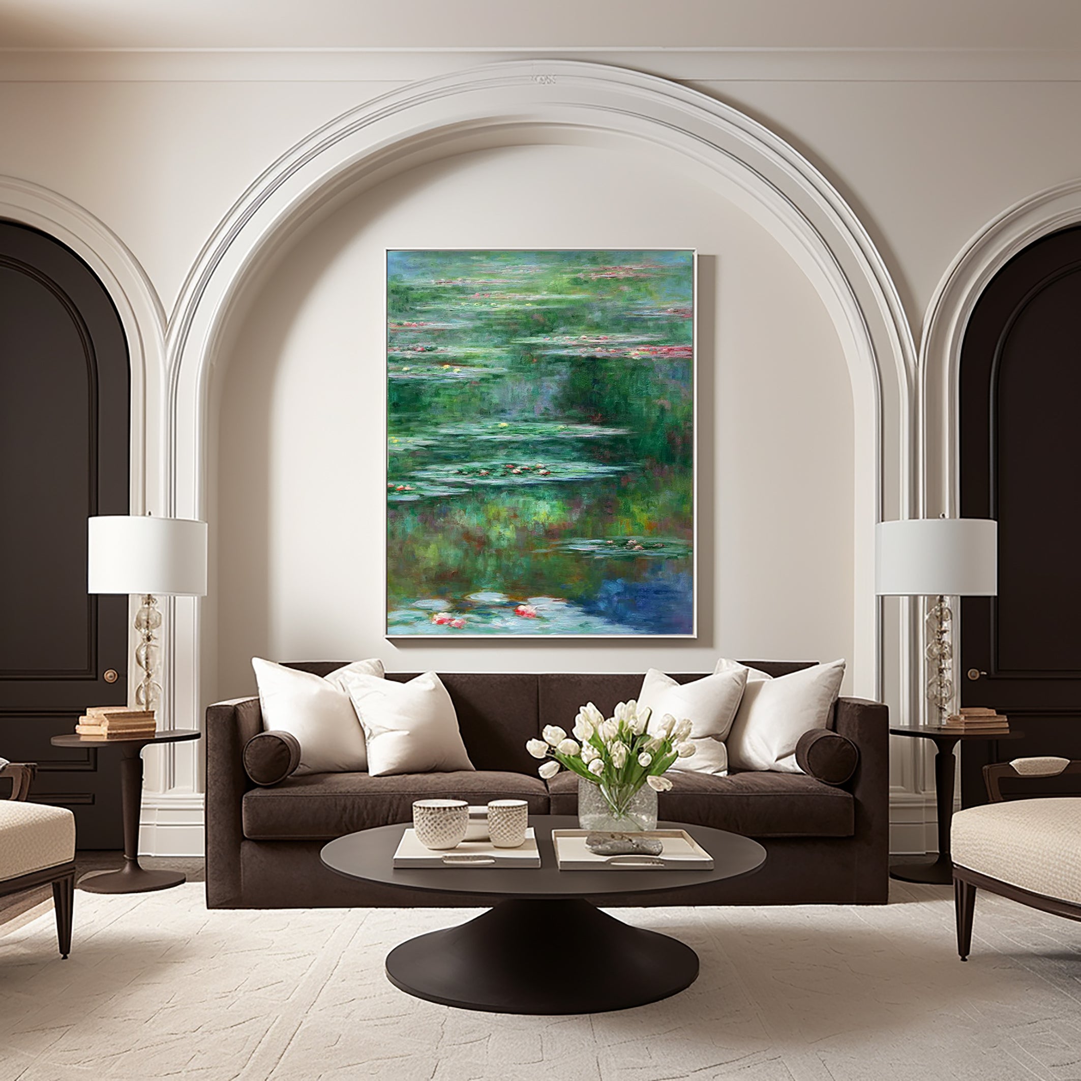 Monet Inspired Water Lilies, Vertical Impressionist Canvas #BGA 172