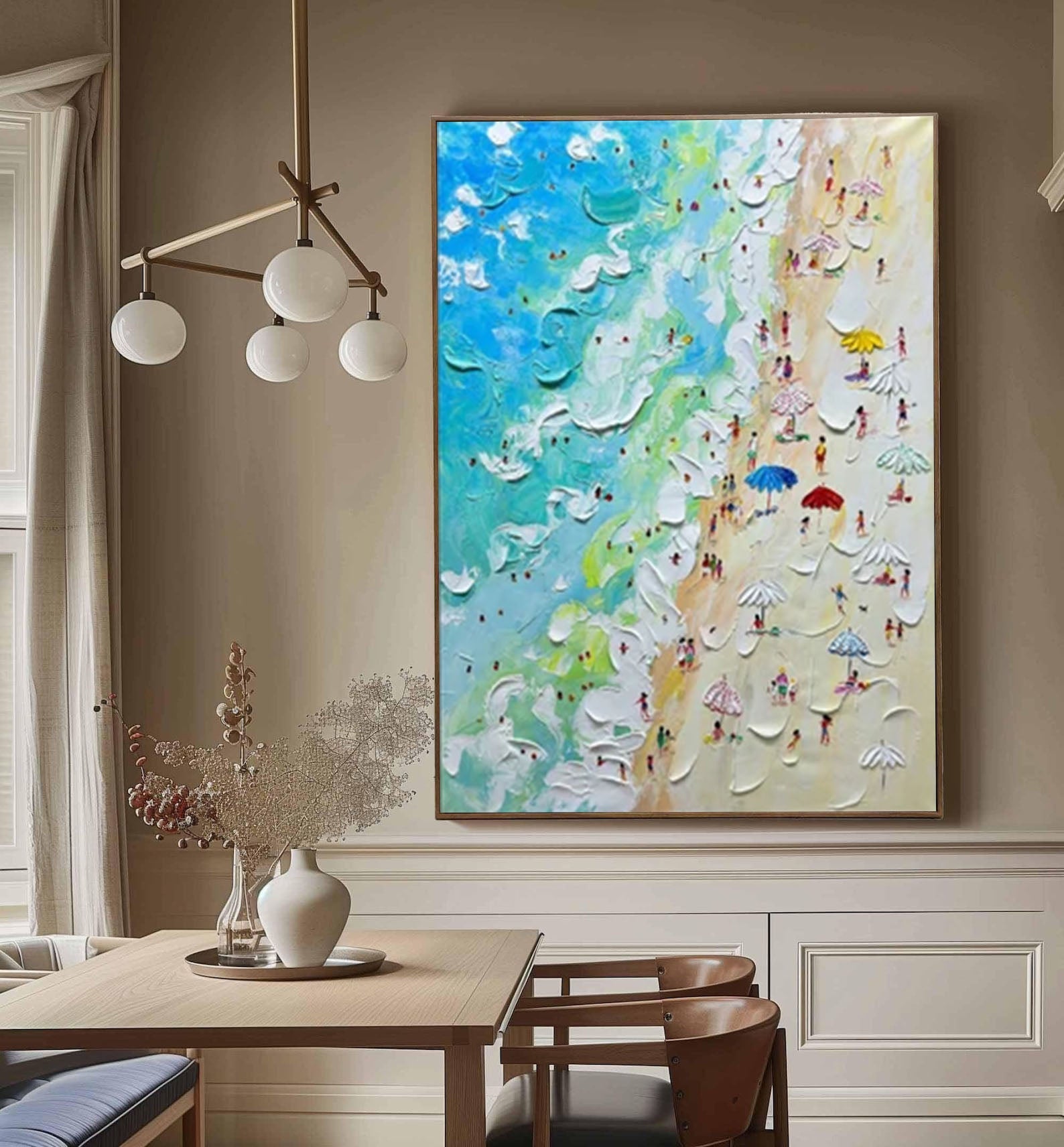 Sandy Shores Canvas Art Dynamic Beach Colorful Painting #CAP 028