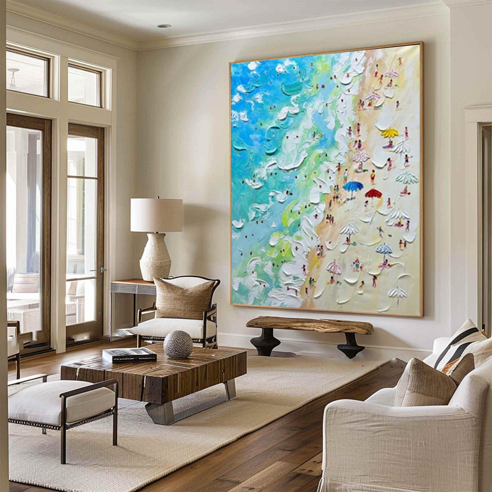Sandy Shores Canvas Art Dynamic Beach Colorful Painting #CAP 028