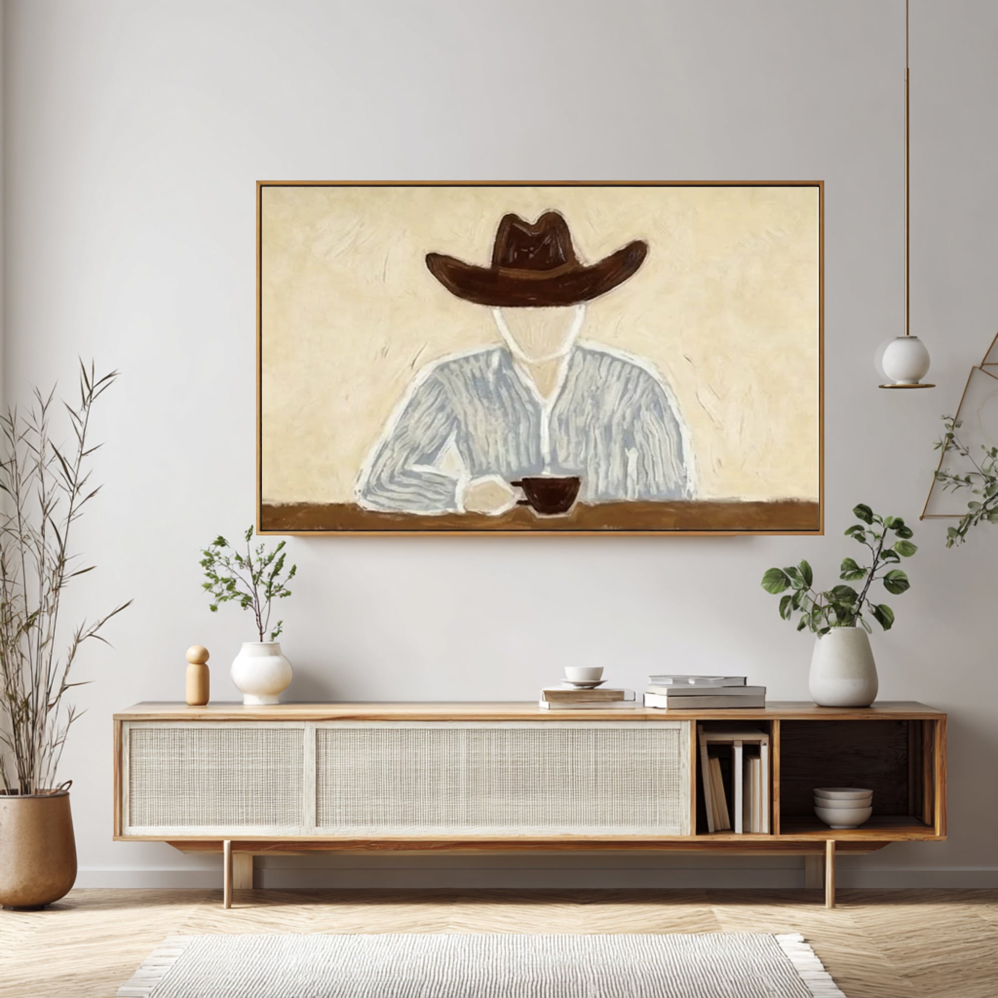 Large Cowboy Coffee Painting Modern Western Wall Art