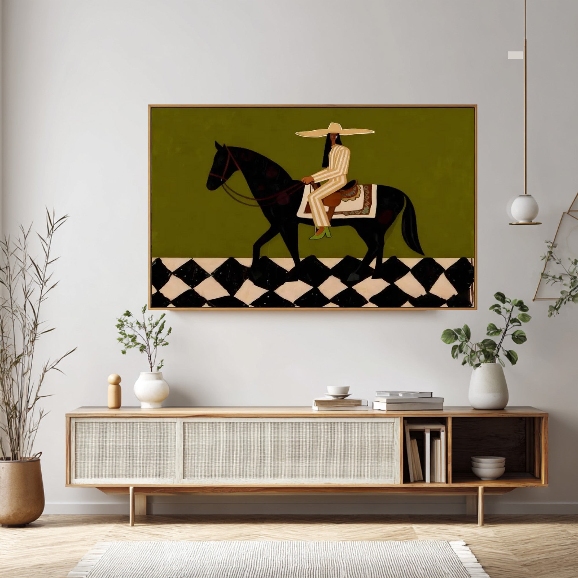 Large Designer Horse Rider Artwork Luxury Contemporary Wall Decor