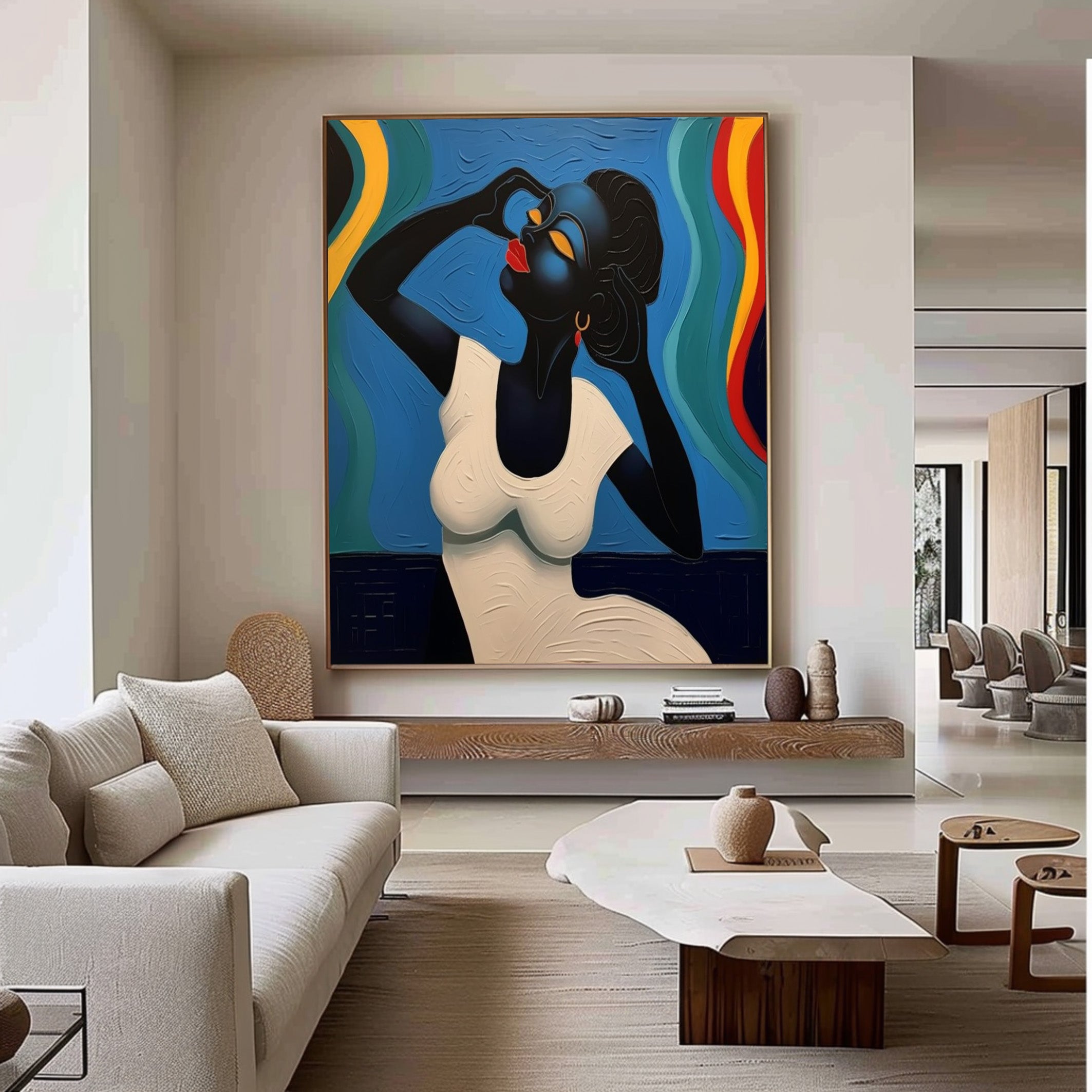 Stylized Portrait with Textured Color Waves, Modern Wall Art #BGA 256