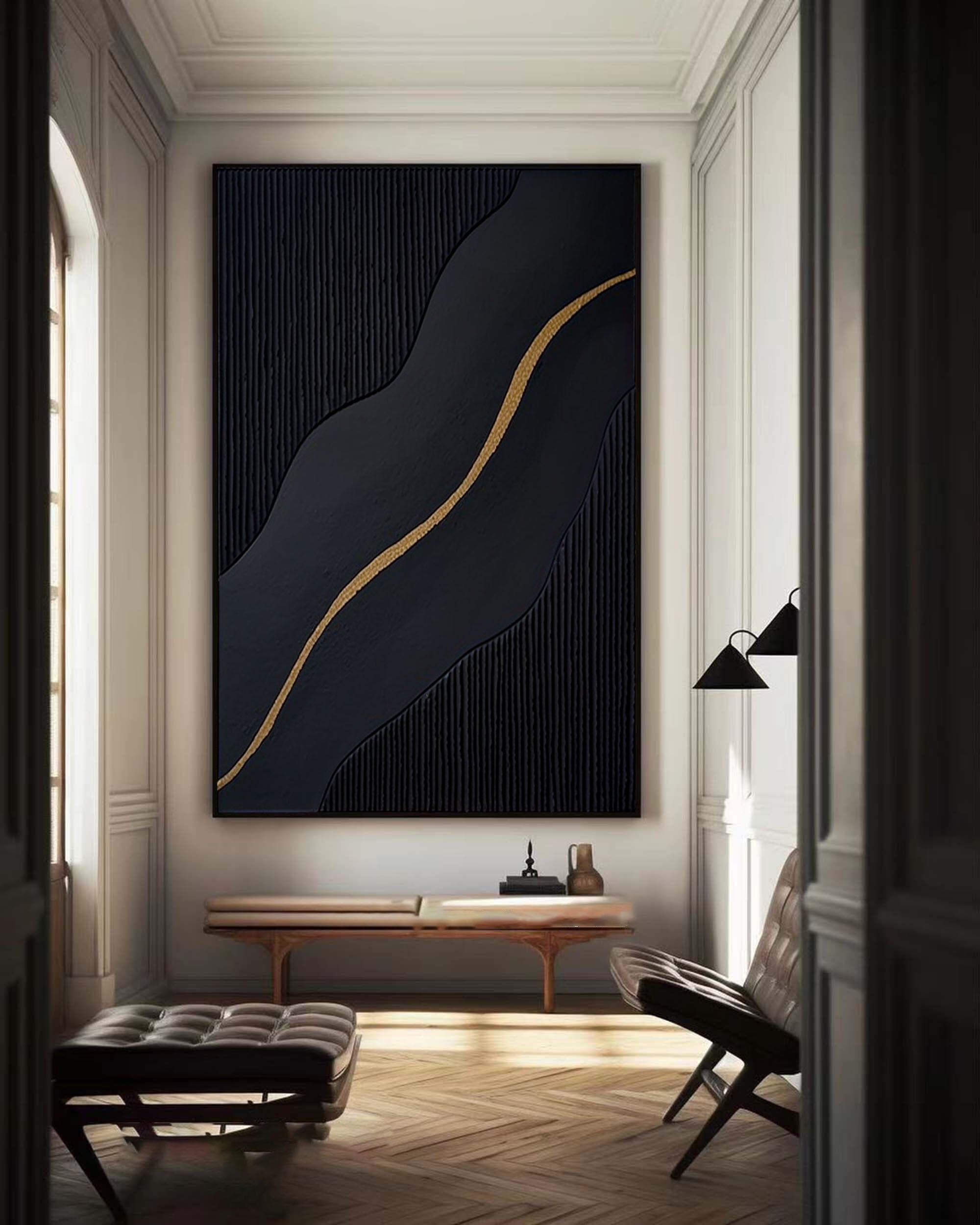 Large Black and Gold Abstract Canvas Art for Home Decor #BM 088