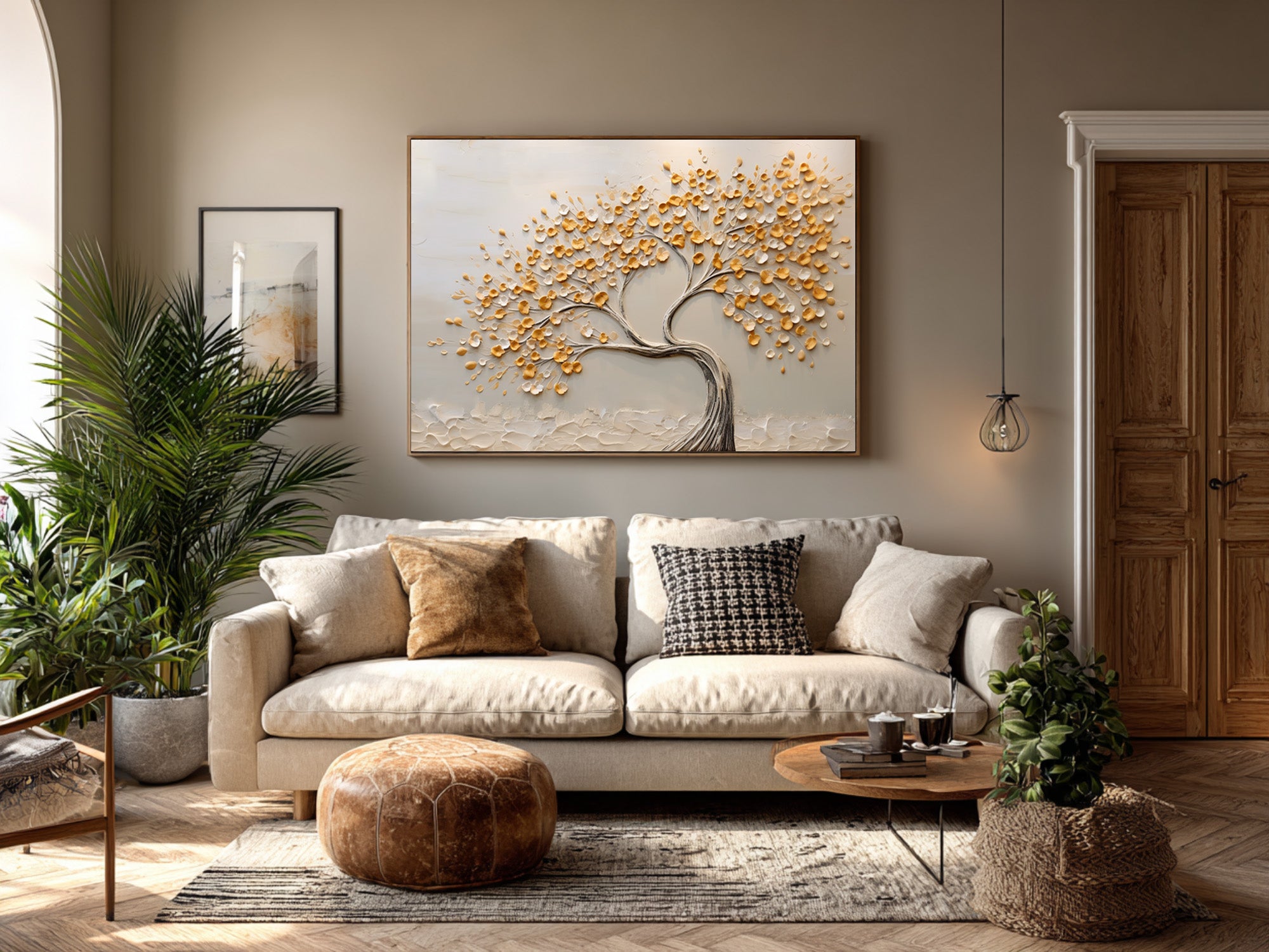 Serene Landscape Painting Abstract Golden Tree Canvas #WG 090