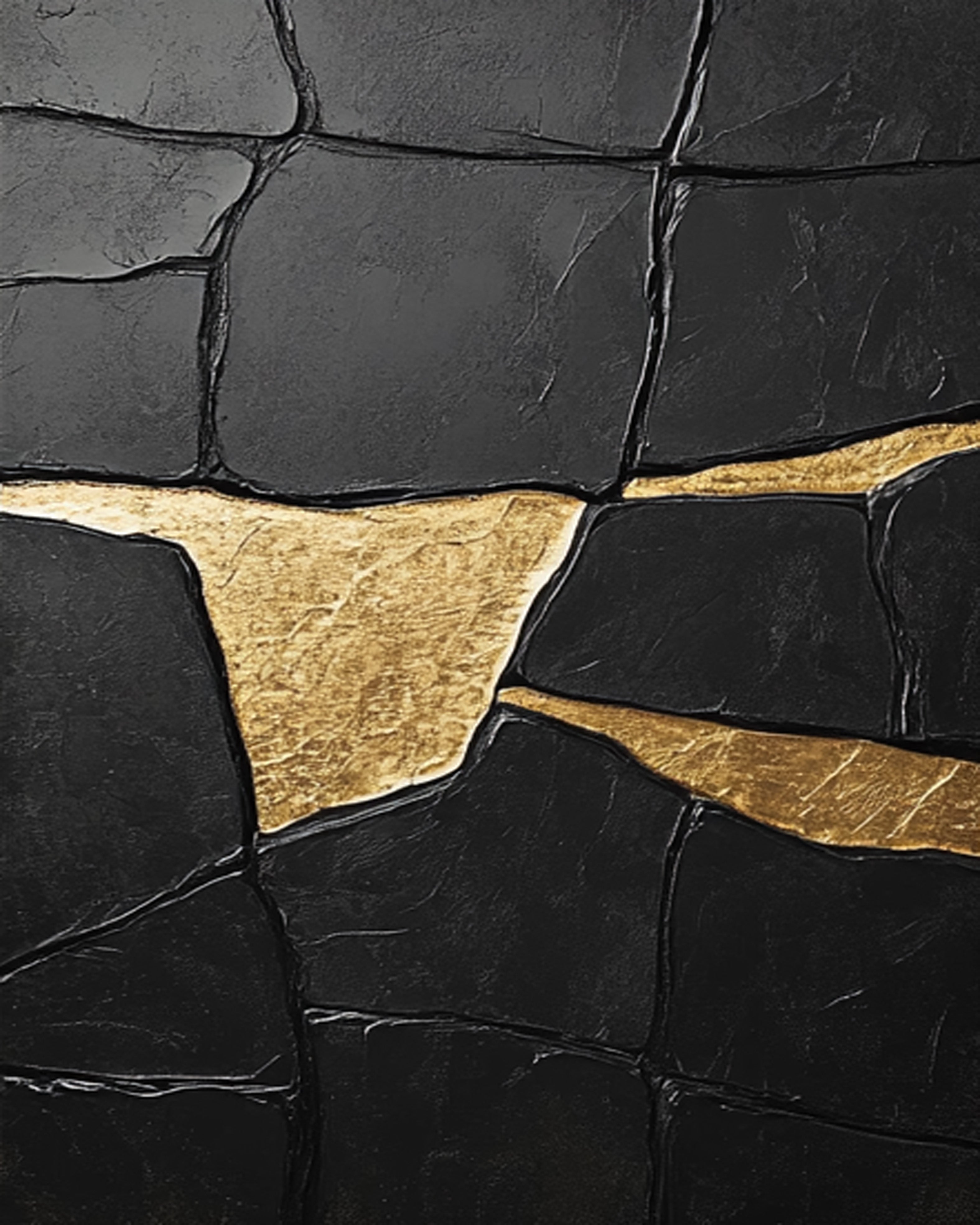 Black Impasto Art with Bold Golden Fractures, Textured Abstract #BGA 267