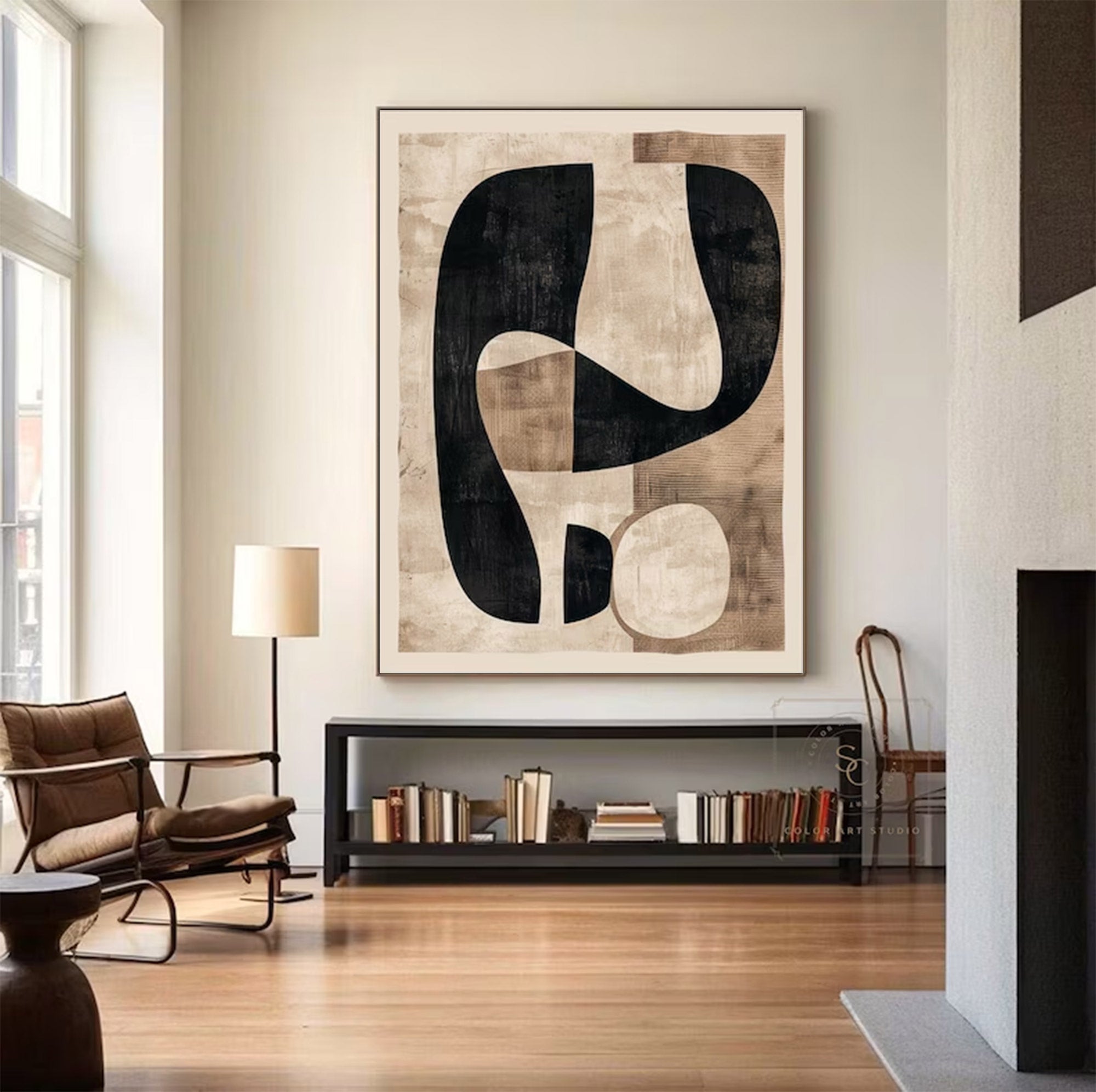 Large Abstract Black And Beige Art | MuroArt #WGA 017