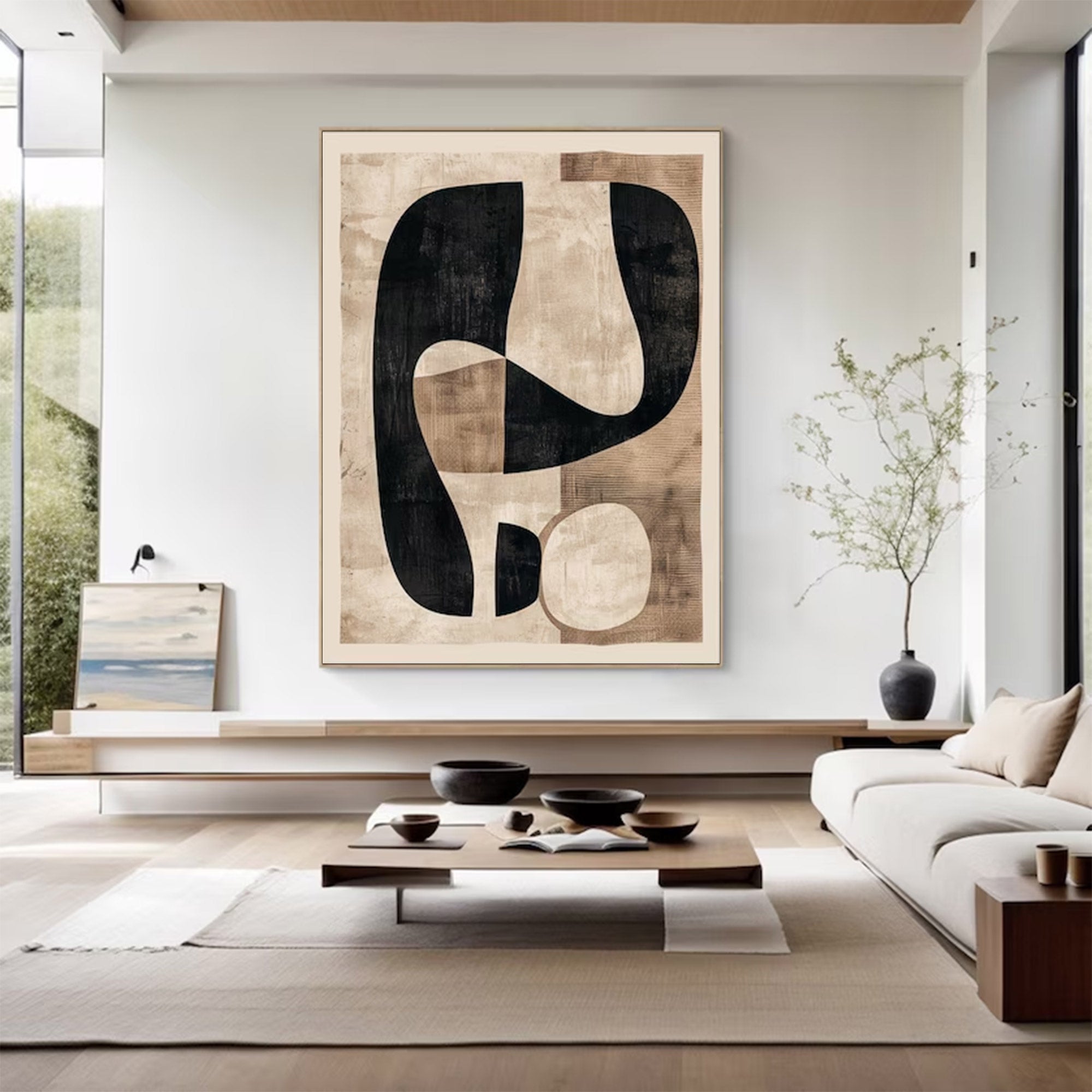 Large Abstract Black And Beige Art | MuroArt #WGA 017