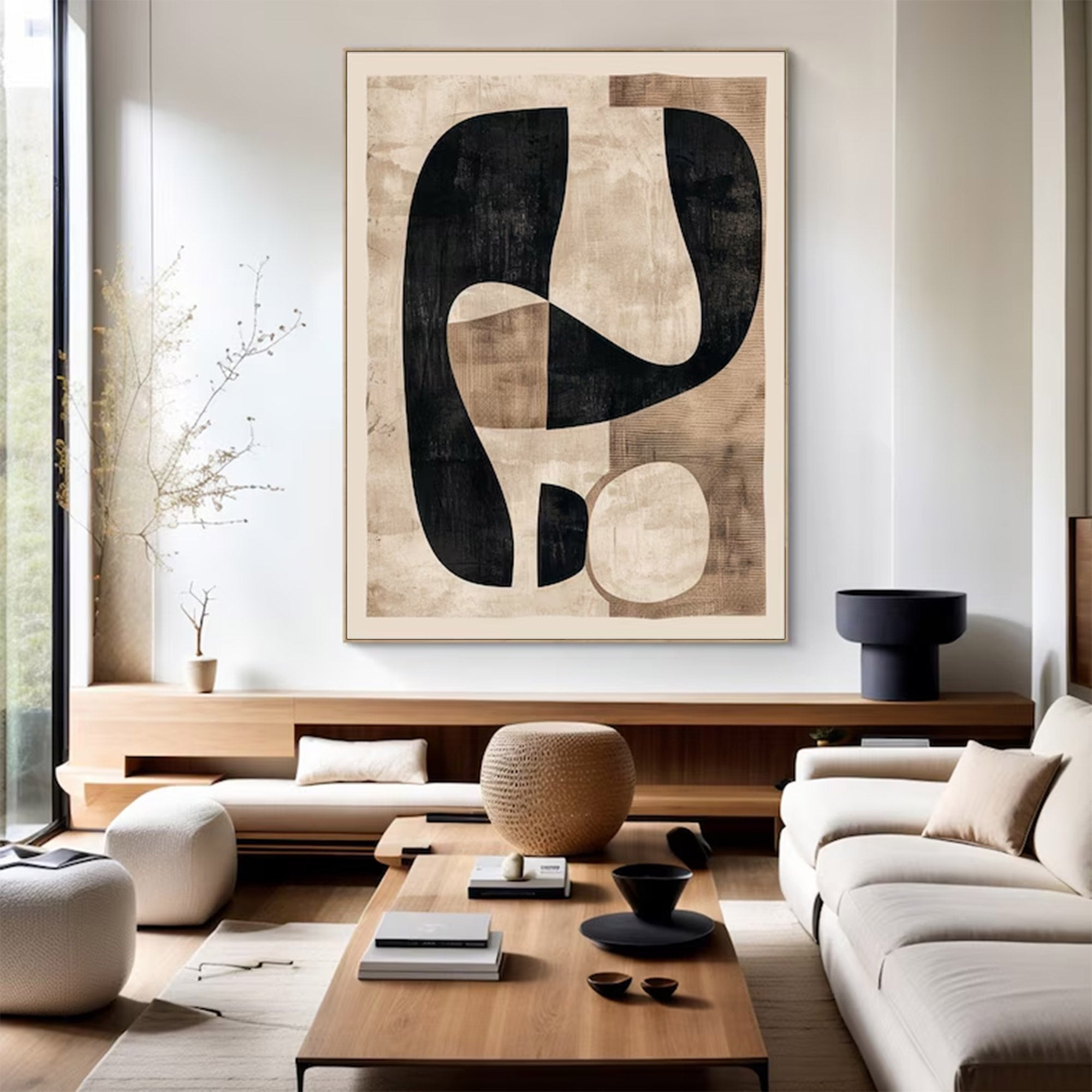 Large Abstract Black And Beige Art | MuroArt #WGA 017