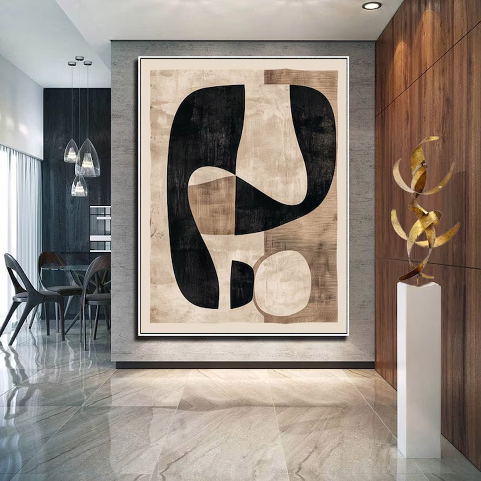 Large Abstract Black And Beige Art | MuroArt #WGA 017