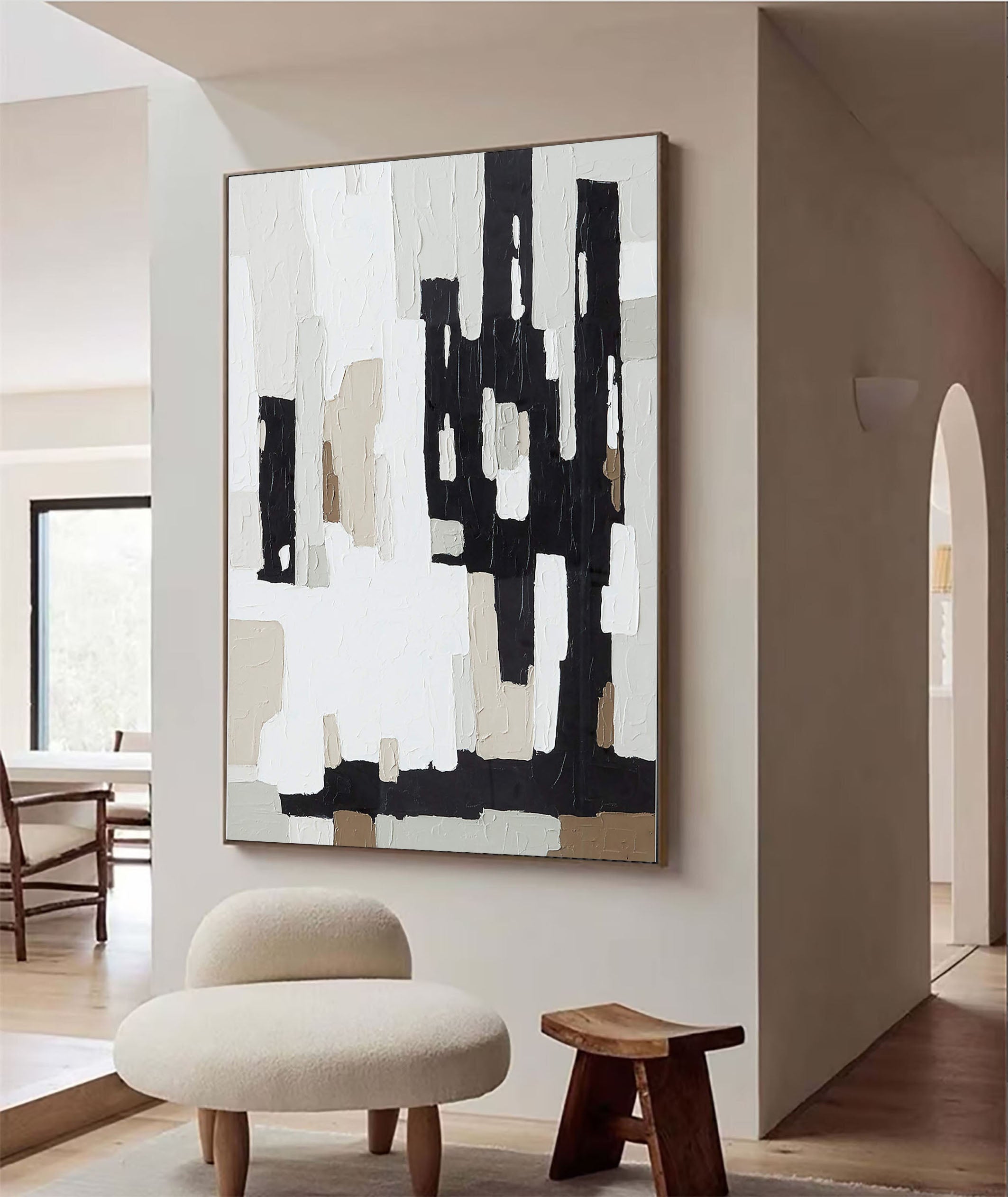 Modern Black And White Abstract Art With Geometric Shapes #BGA 087