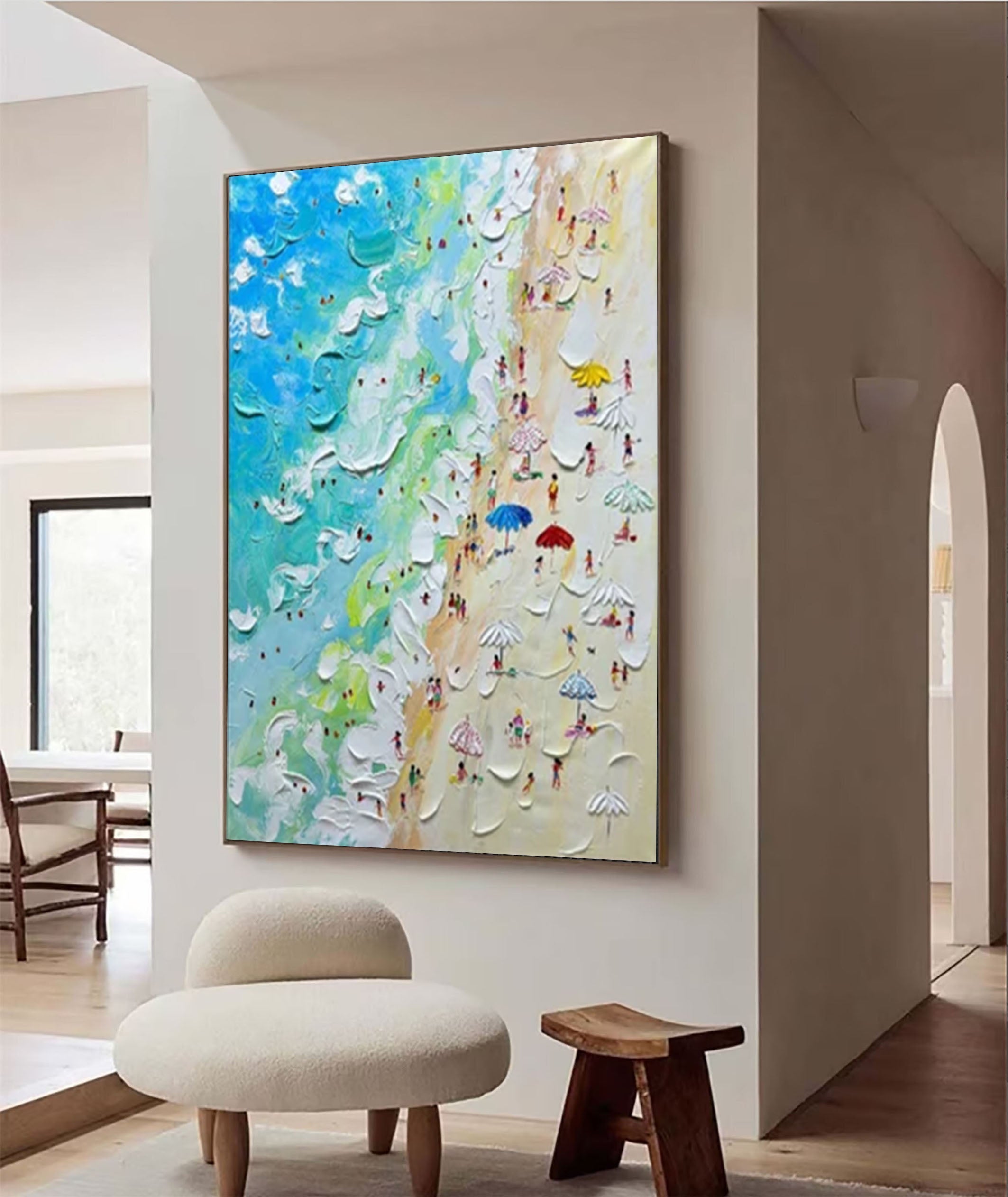 Sandy Shores Canvas Art Dynamic Beach Colorful Painting #CAP 028