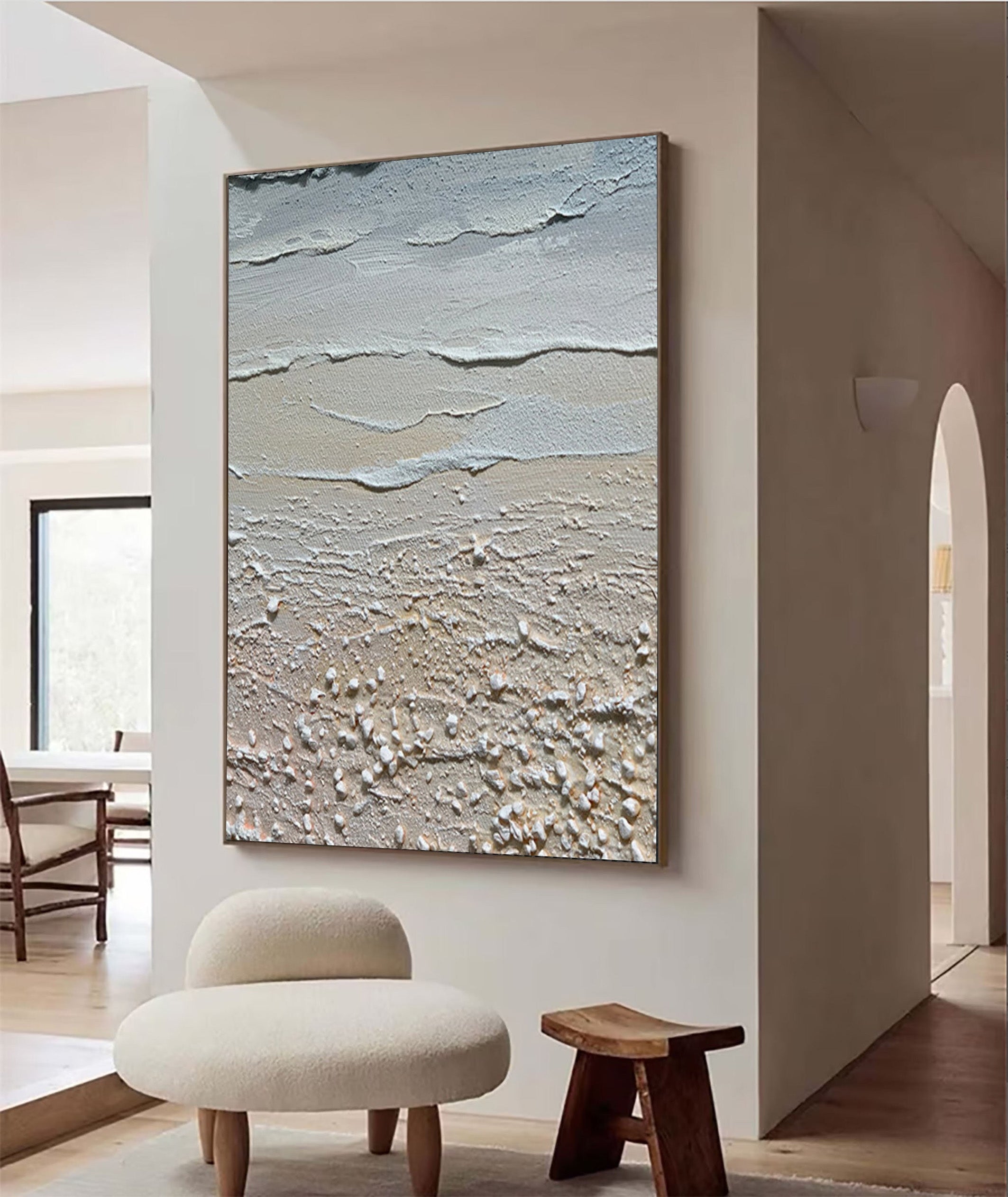 Large Abstract Beach Painting, Tactile Coastal Wall Art #BGA 210