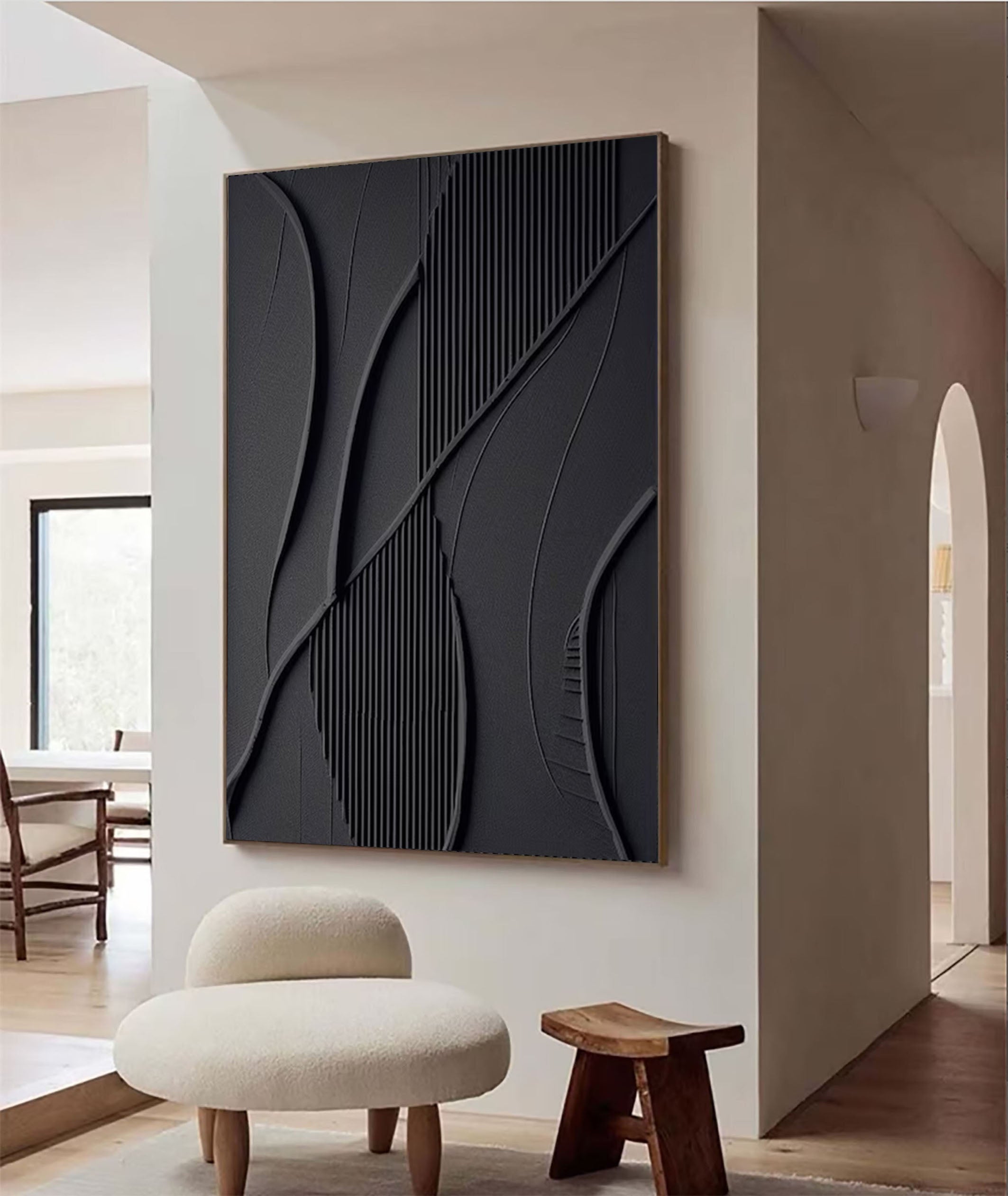 Geometric Textured Black Wall Art Contemporary Home Decor #BM 101