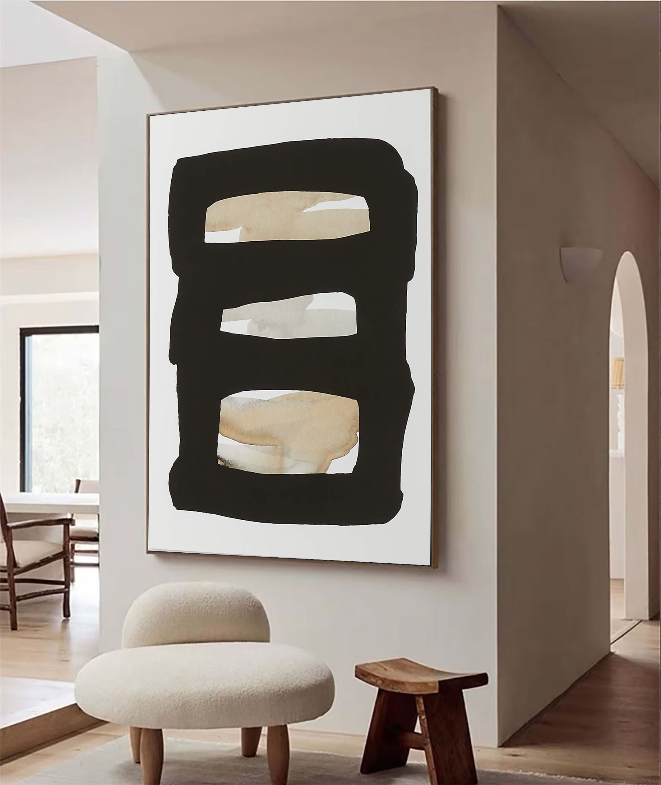 Beige Graphic Abstract Wall Art With Black Frame #BGA 097
