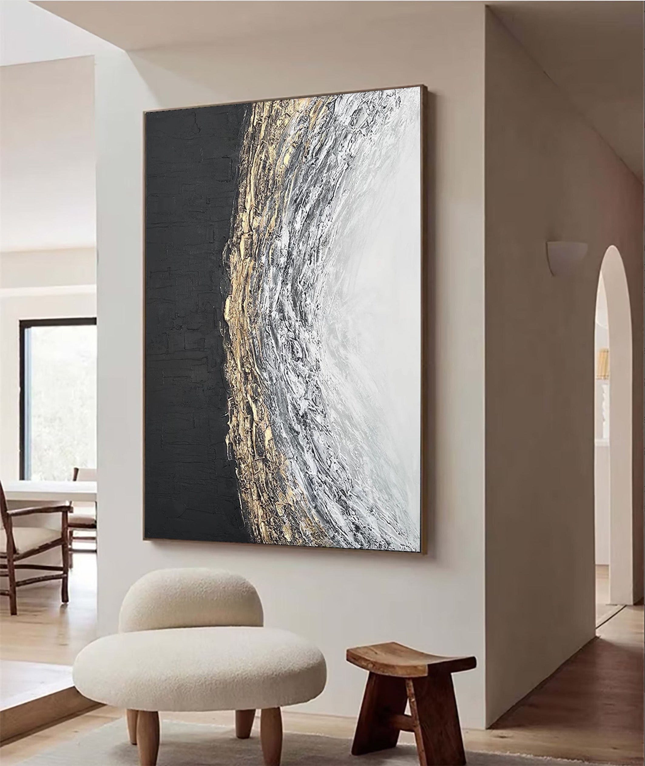 Sculpted Light: Textured Abstract Painting, Gold Accented Art #BGA 199