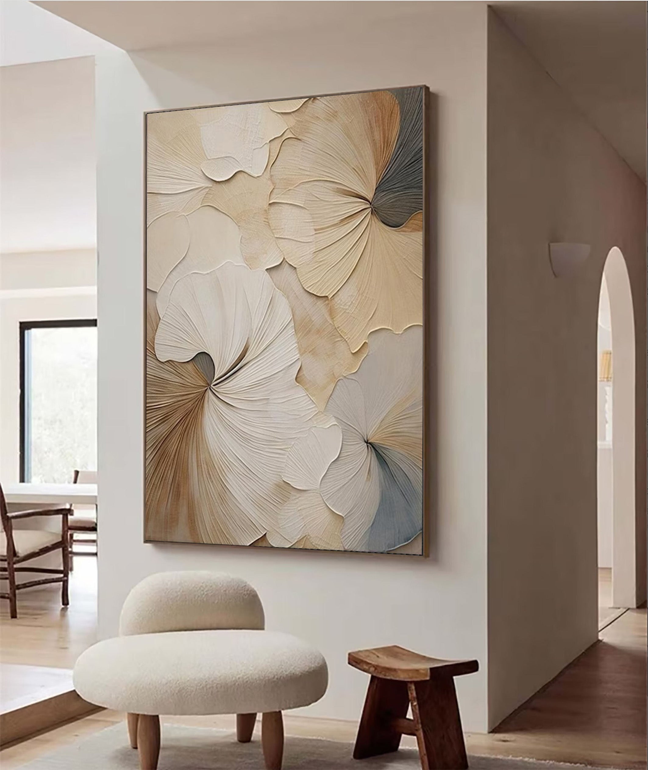Neutral Bloom: Minimalist Floral Canvas, Elegant Beige Palette #BGA 205