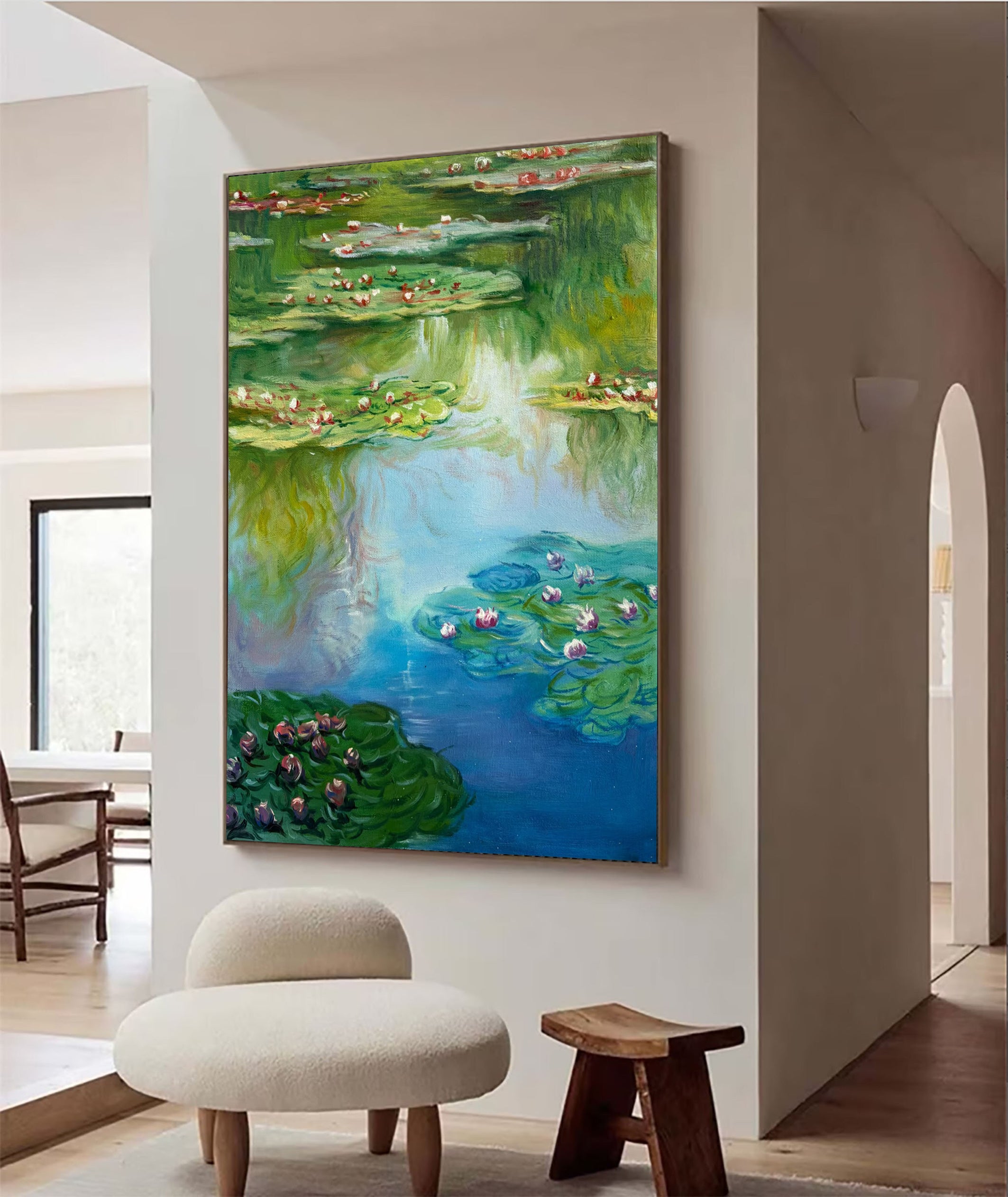 Monet's Water Lilies Tribute, Vertical Impressionist Depth #BGA 179