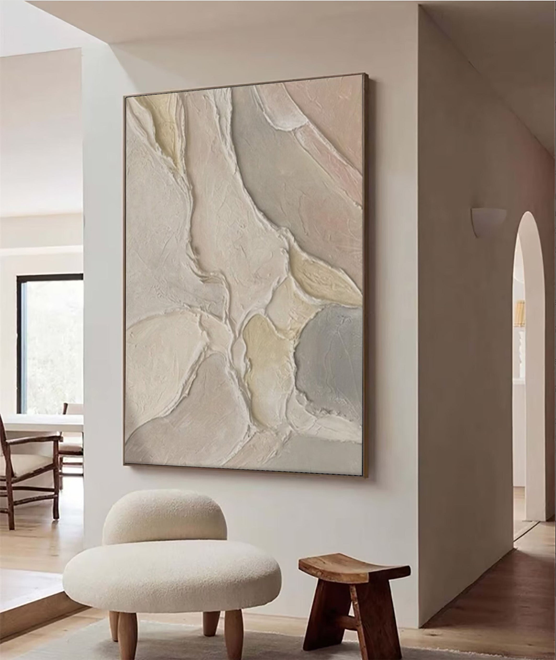3D Beige White Gray Painting, Modern Abstract Wall Art #BGA 203