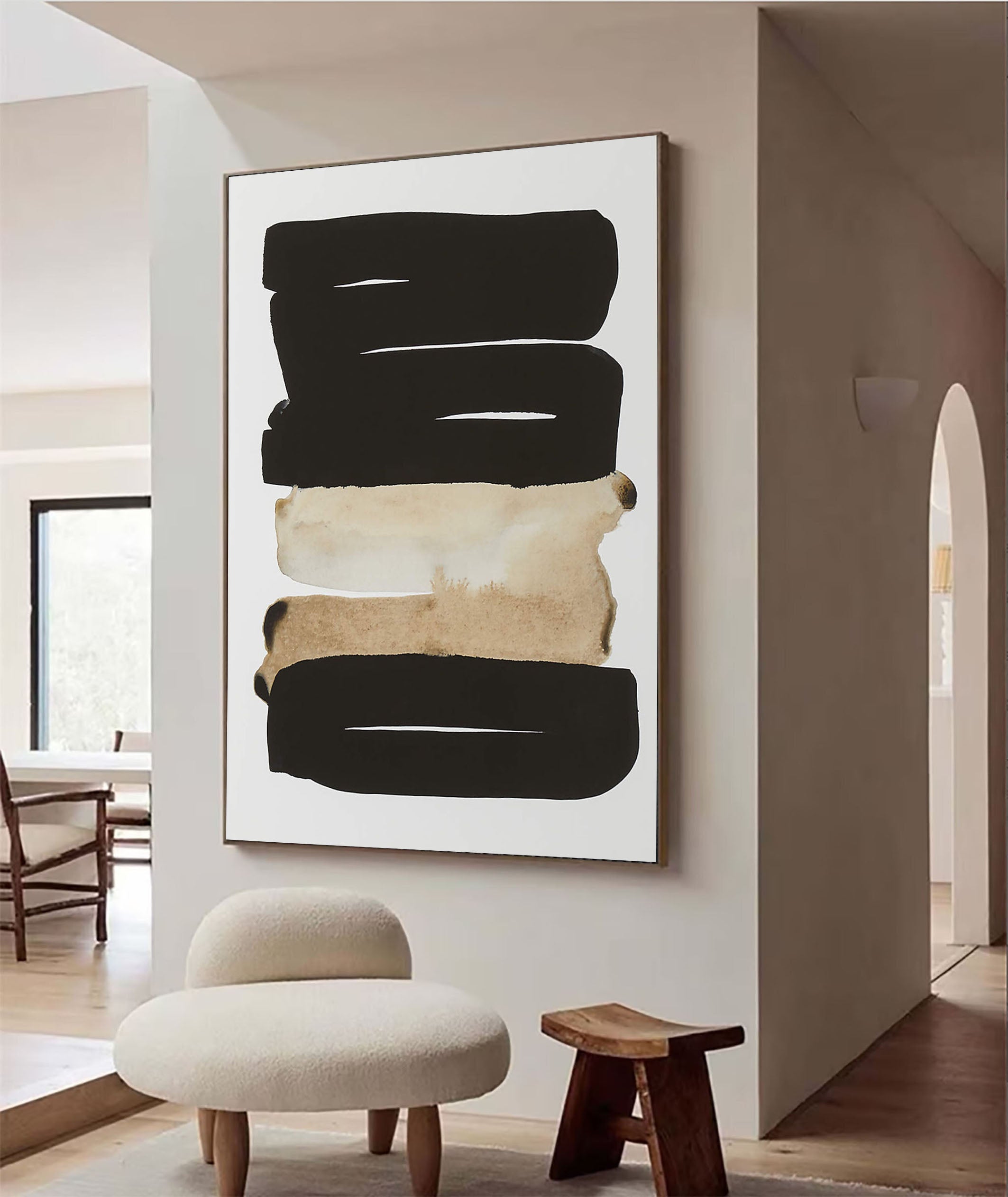 Black and Neutral Stripes, Contemporary Minimalist Wall Art #BGA 093