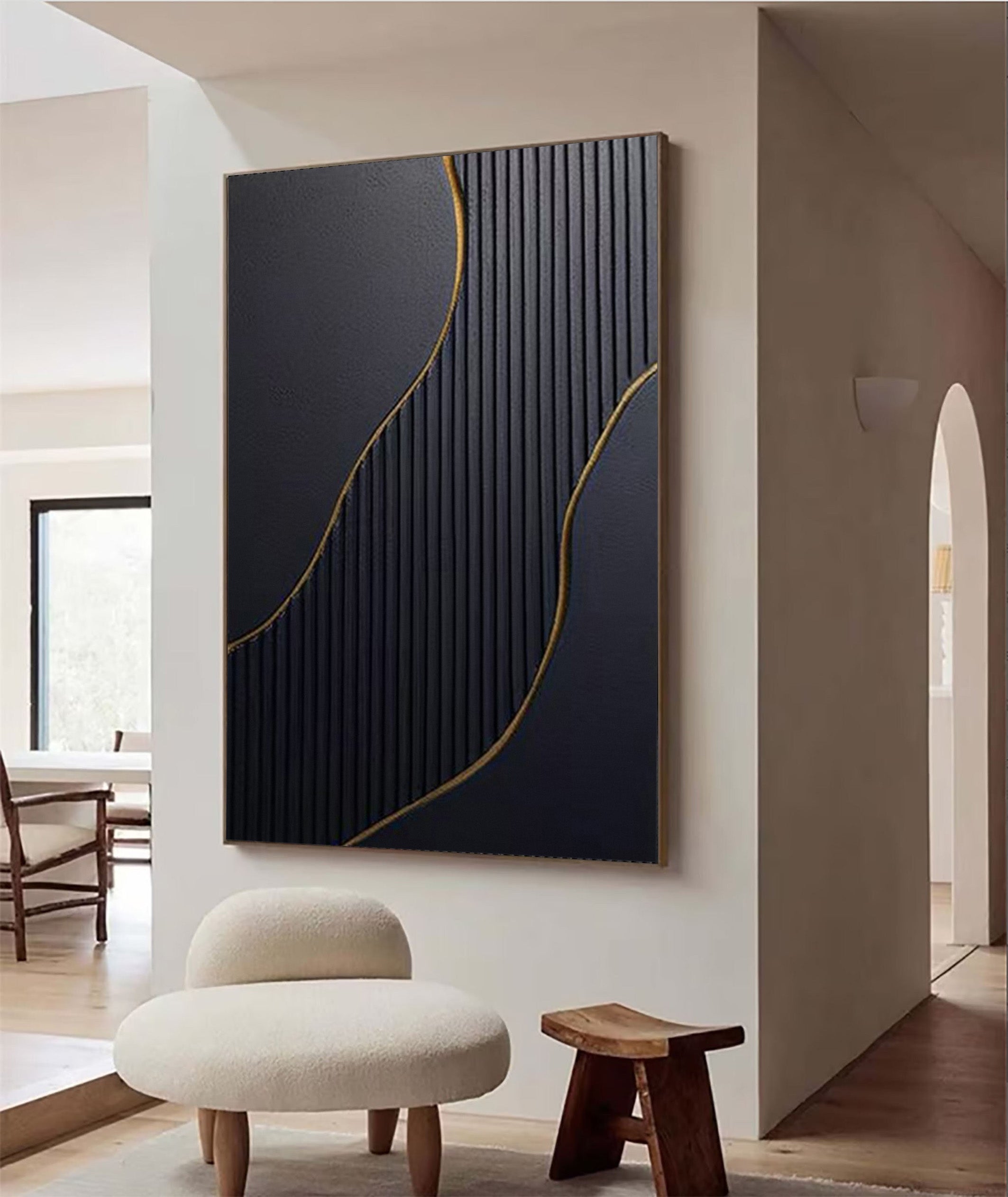 Sculpted Shadow & Gold: Modern Abstract, Textured Wall Decor #BGA 195
