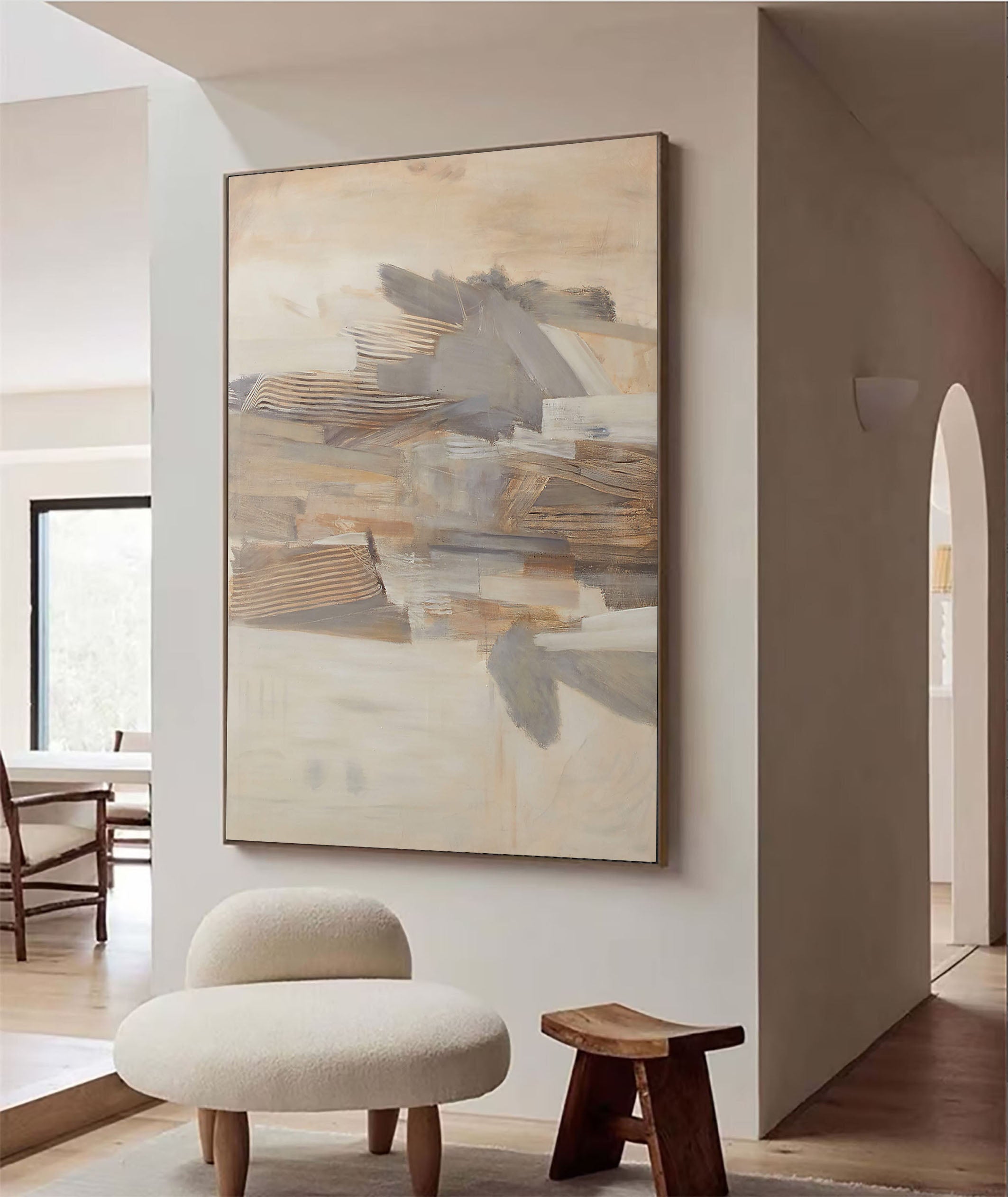 Earth Tones Textured Geometric Landscape, Modern Wall Art #BGA 100