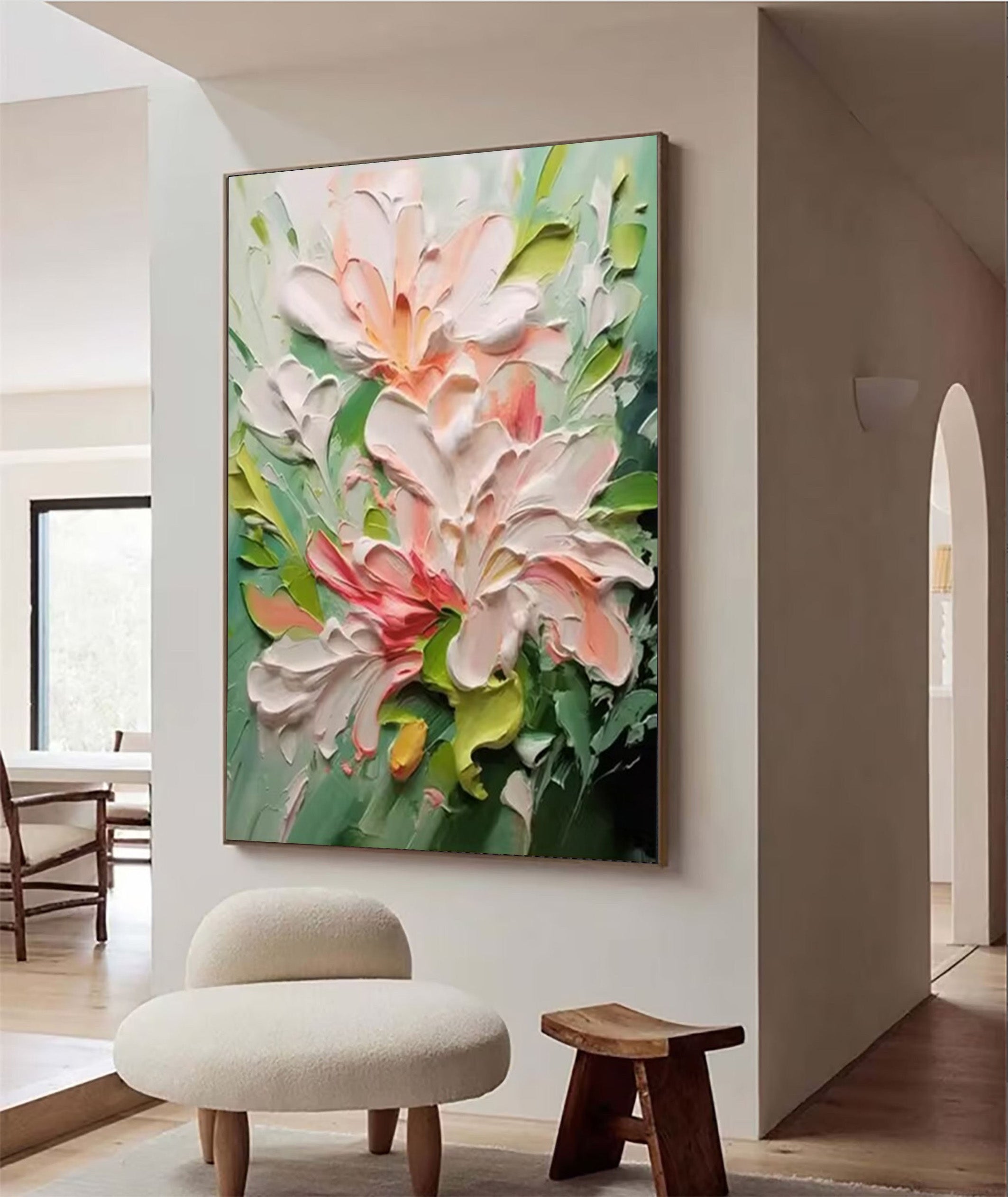 Floral Dimension: 3D Flower Art, White Pink Green Palette #BGA 204