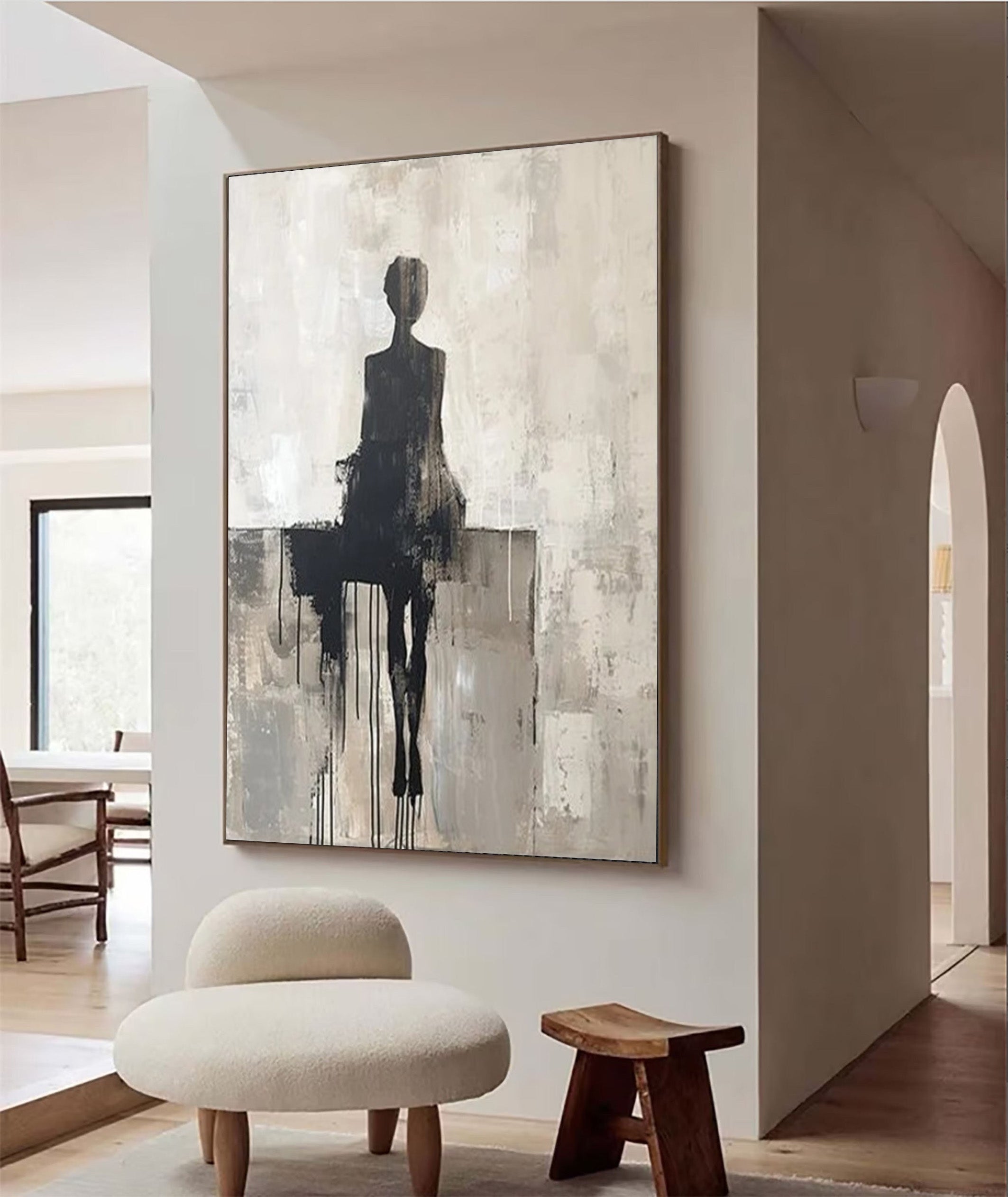 Abstract Figure Canvas, Textured Monochrome Wall Art #BGA 206