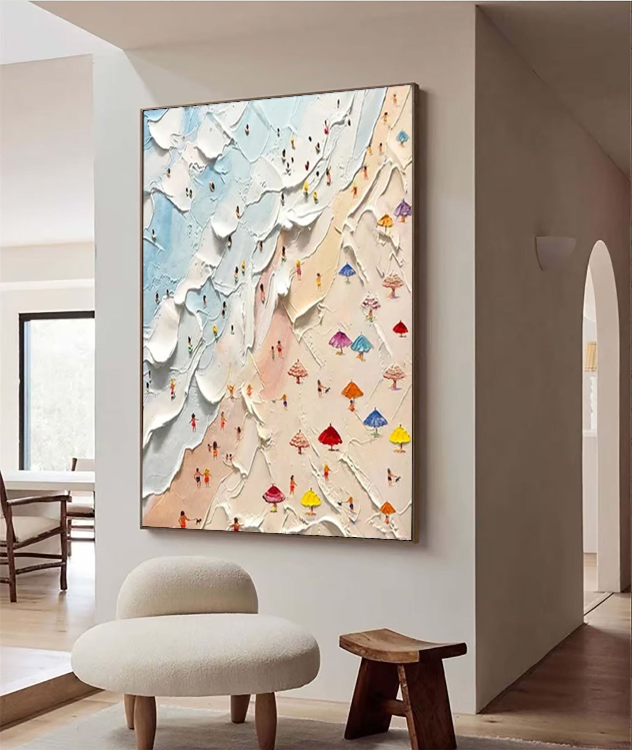 Sandy Shores Canvas Art Dynamic Beach Colorful Painting #CAP 027