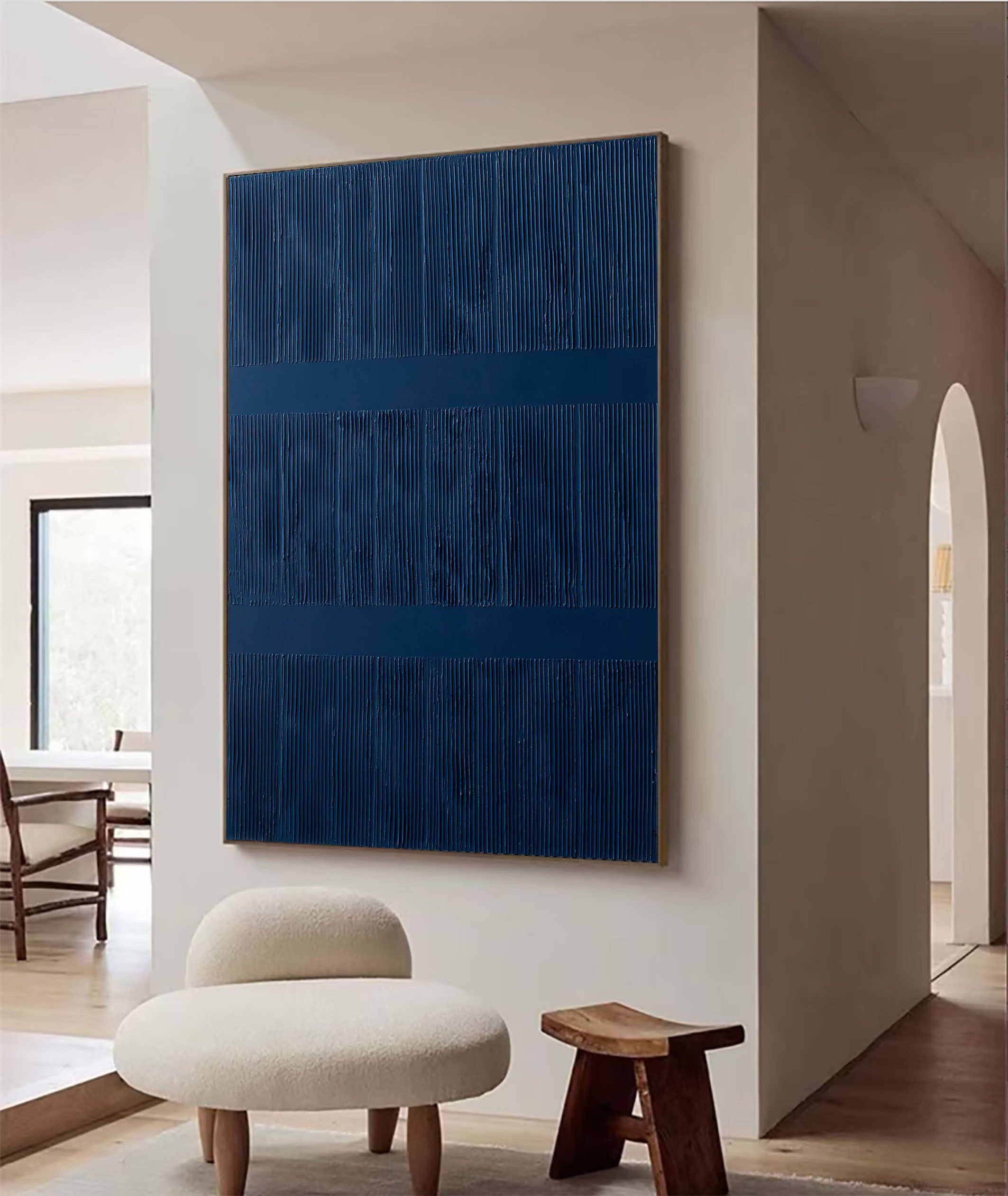 Deep Blue Abstract Minimalist Wall Art With 3D Vertical Lines #BGA 087