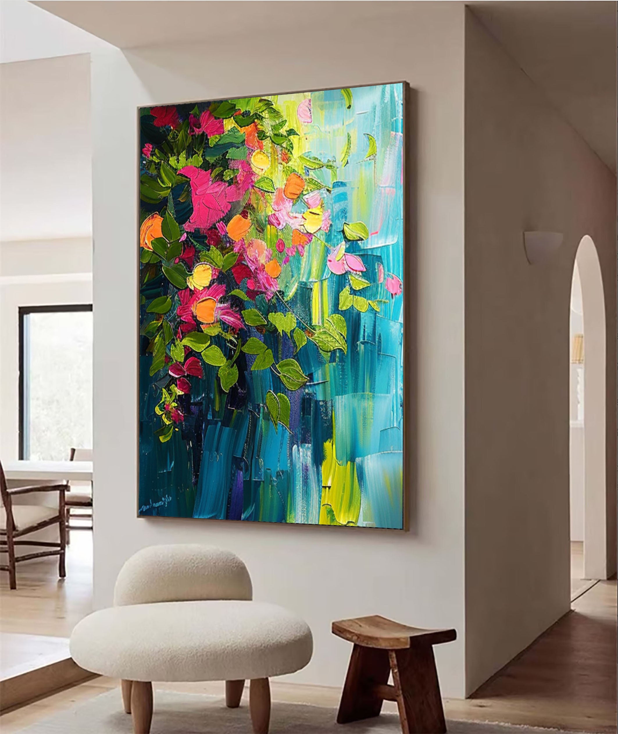 Summer Flowers Abstract Painting Bright Wall Decor #CAP 032