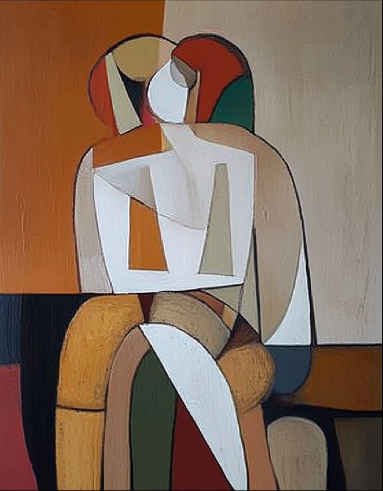 Modern Figurative Art, Bold Geometric Narrative with Color Contrast #BGA 261