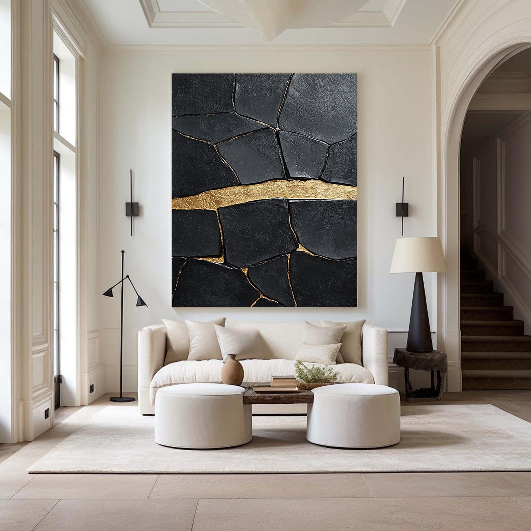 Textured Black Canvas with a Striking Horizontal Gold Accent #BGA 266
