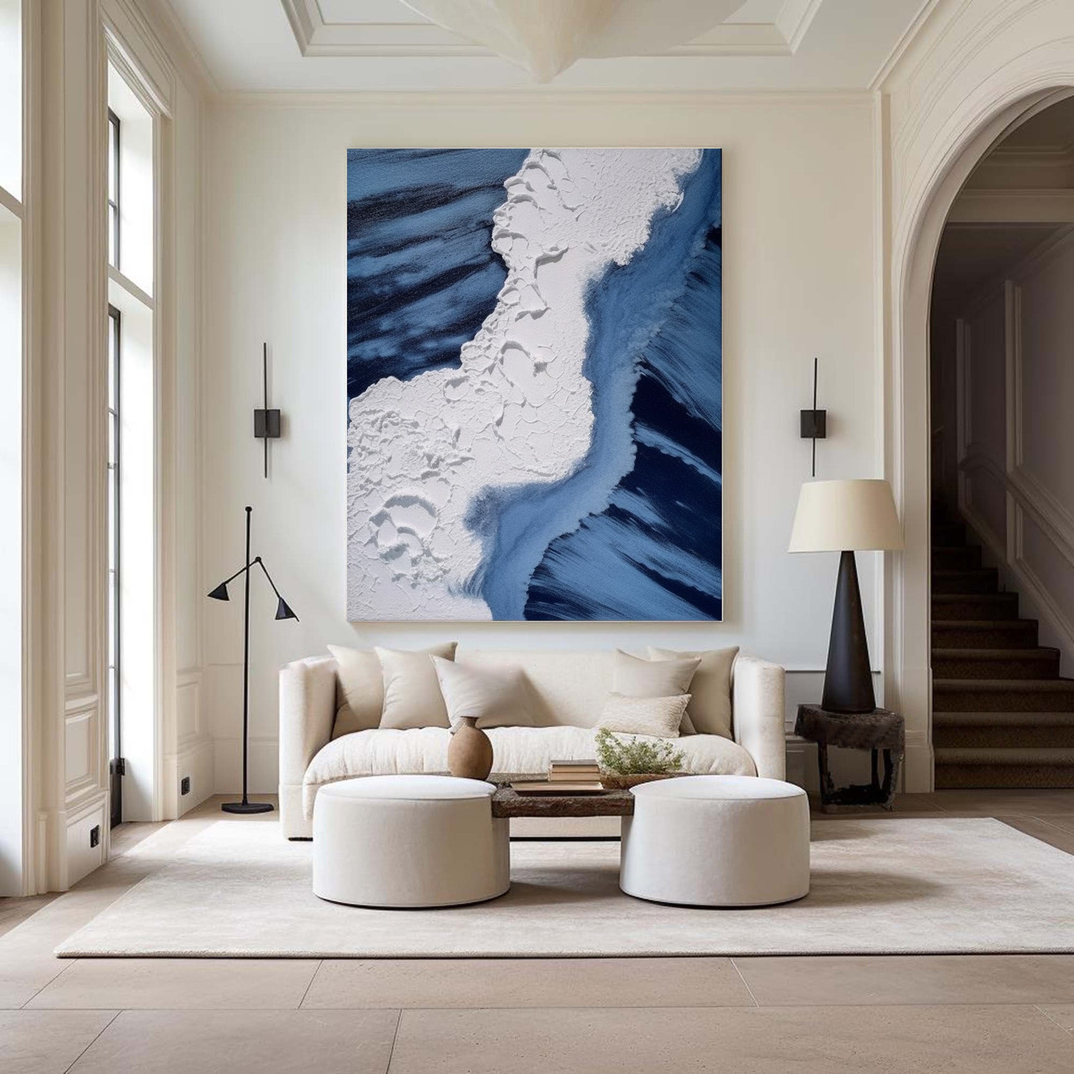 Textured Ocean Abstract, Bold Blue and White Wall Art #BGA 241