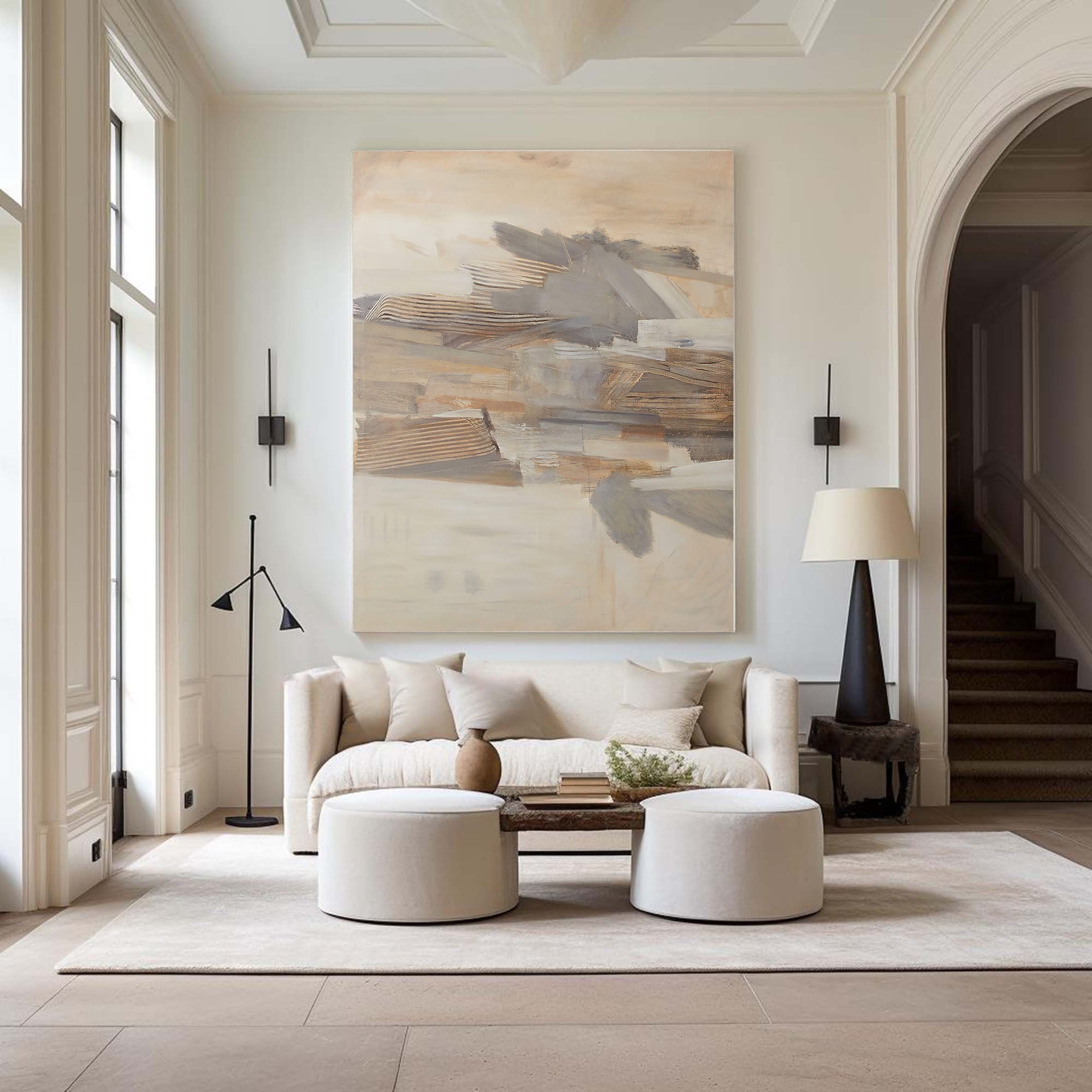 Earth Tones Textured Geometric Landscape, Modern Wall Art #BGA 100