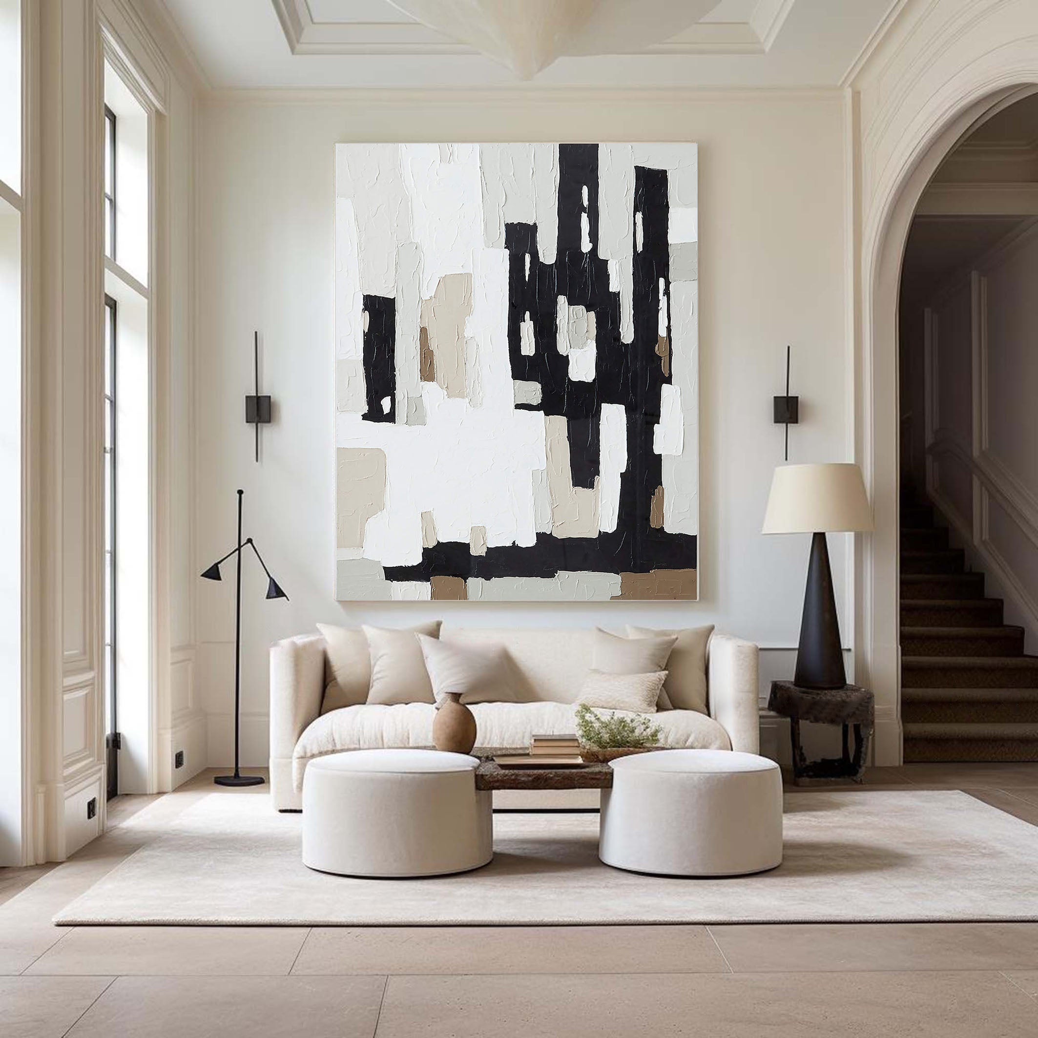 Modern Black And White Abstract Art With Geometric Shapes #BGA 087